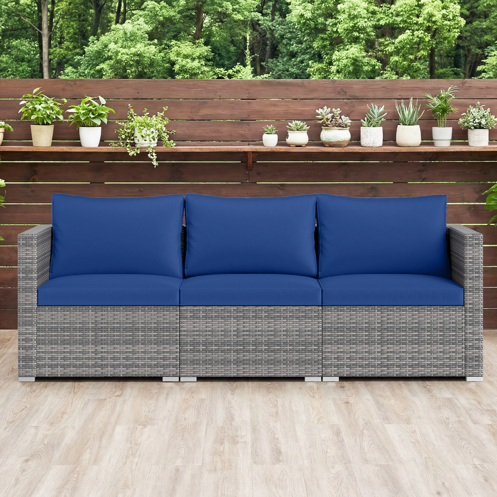 SUGIFT 3-Piece PE Rattan Patio Sectional Sofa Set Cushions 400-lb Capacity Modular Right/Left Arm & Armless Sofas Mix