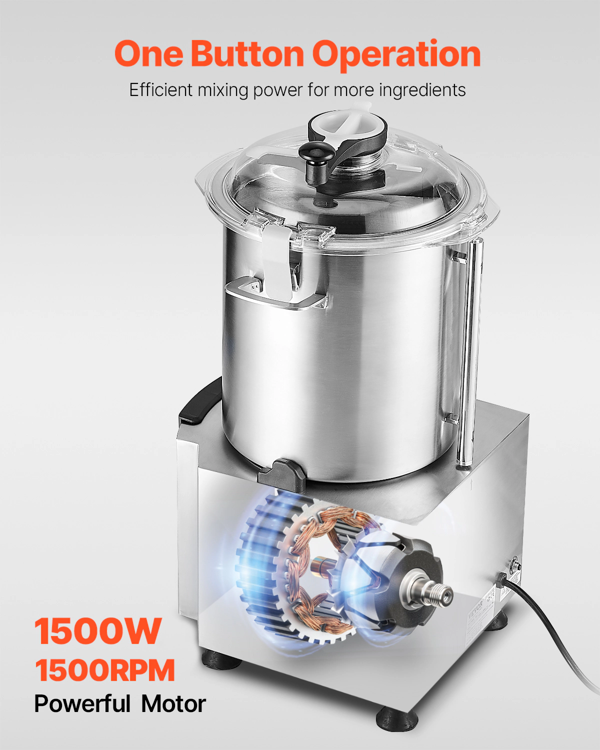 HONGGE 19-Quart Commercial Food Processor & Vegetable Chopper, 1500W Stainless Steel with S-Curve Blade
