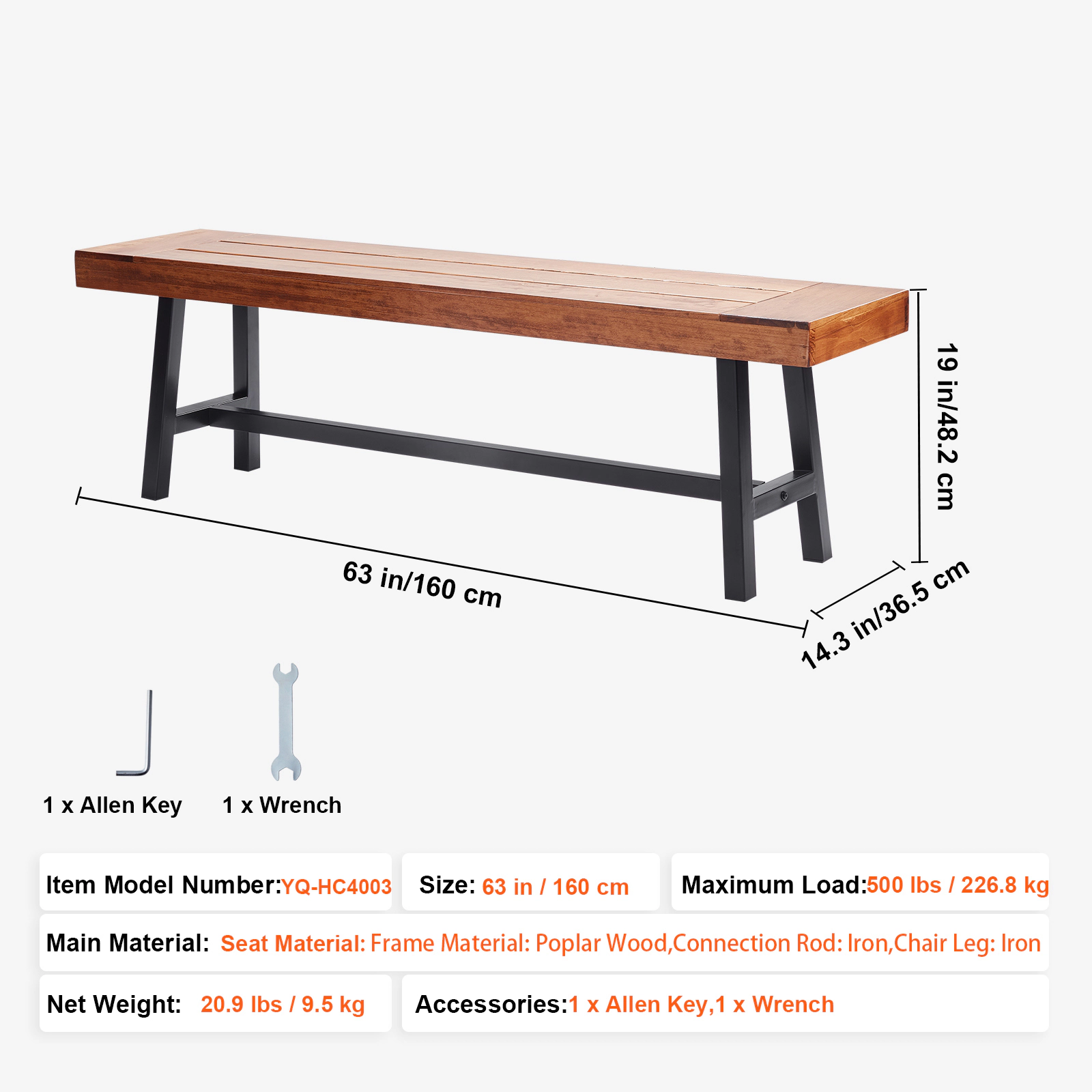 HONGGE Outdoor Bench Wood Garden Bench for Outdoors Outdoor Garden Park Bench with Backrest and Armrests Capacity Bench
