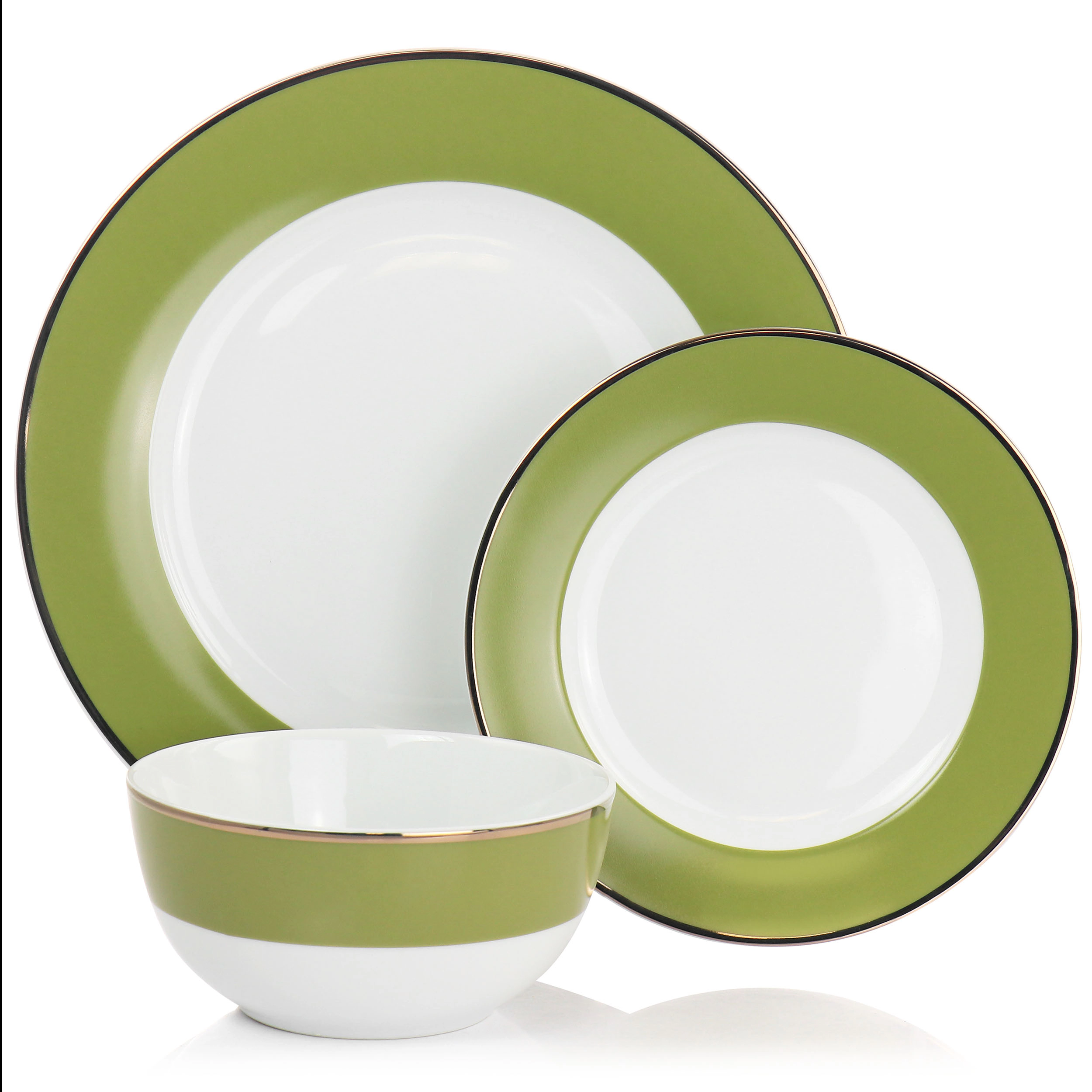 Martha Stewart Gold Rimmed 12 Piece Fine Ceramic Dinnerware Set Mint