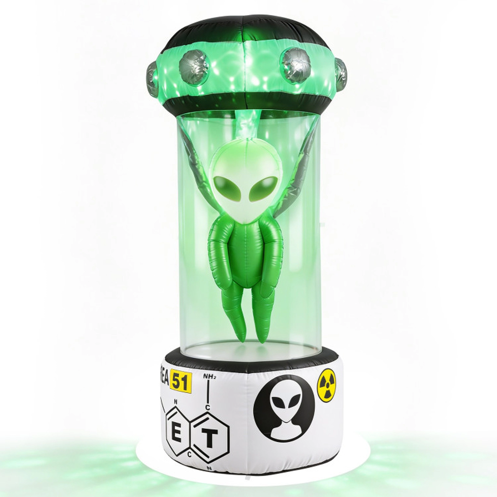 SUGIFT 7.4-ft Halloween Inflatable Alien with Rotating Flashing Green Lights White + Green