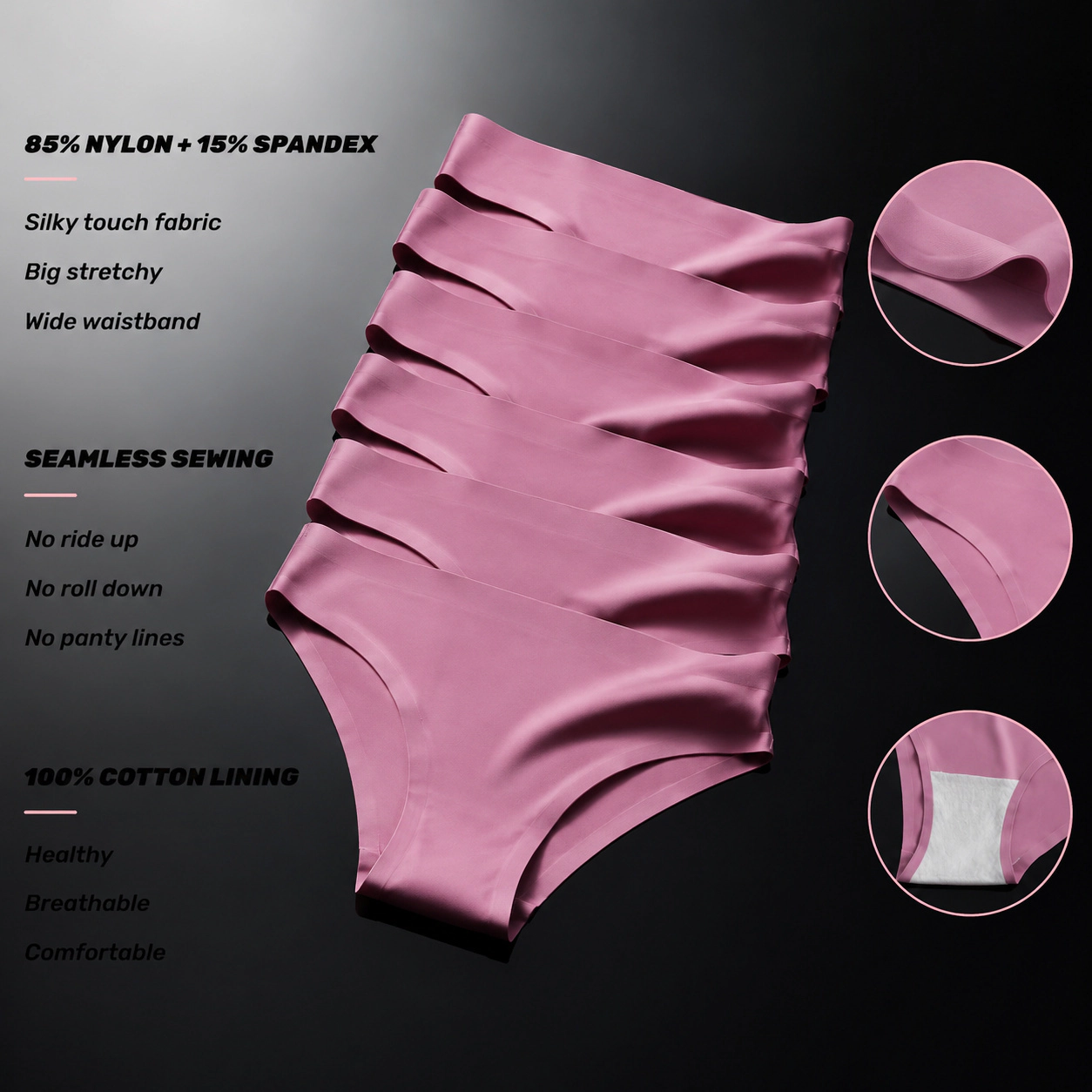 WZK Womens 6-Pack Seamless Low Rise Bikini Soft Stretchy Daily Wear Underwear