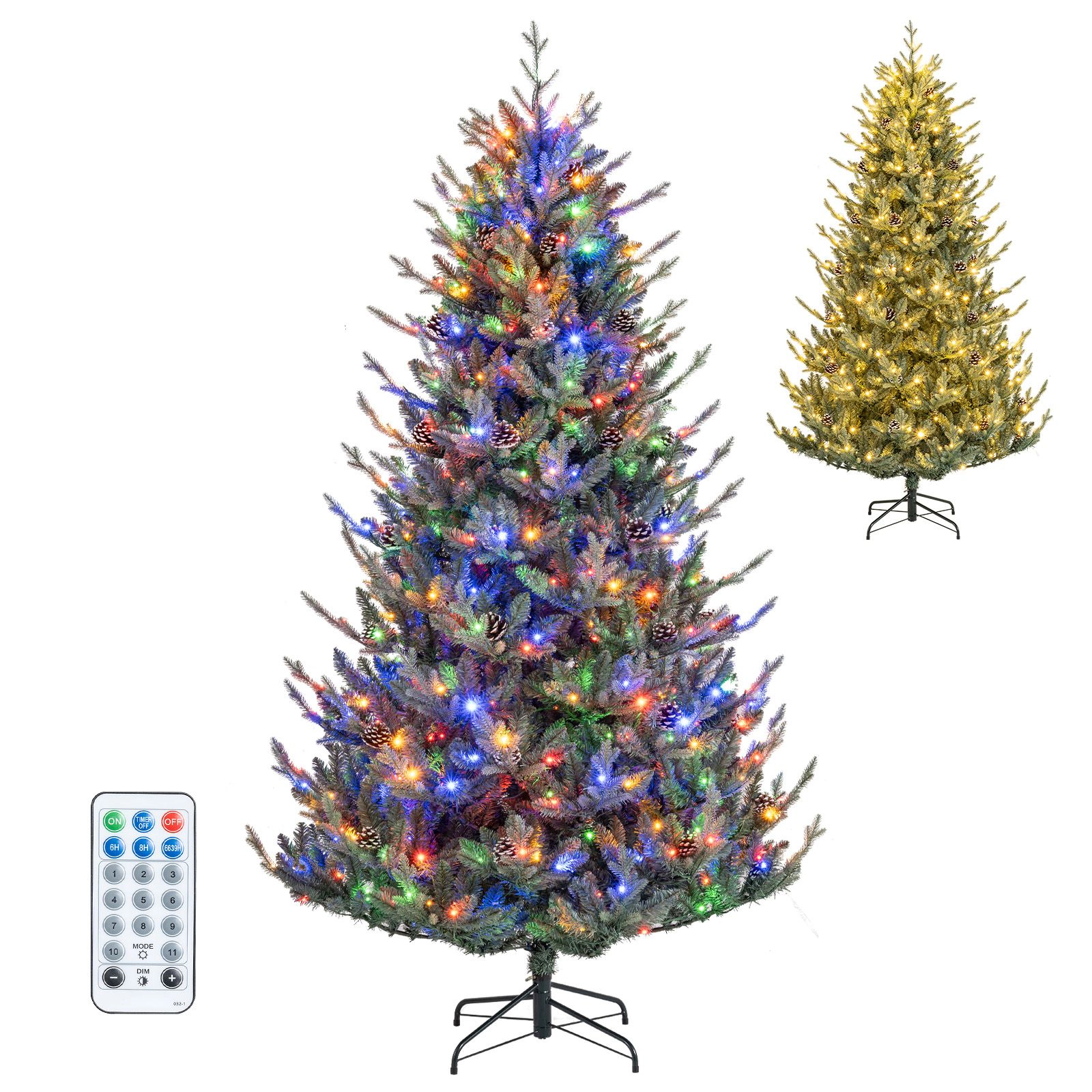 SlickBlue Green Artificial Christmas Tree with Pine Cones and Remote