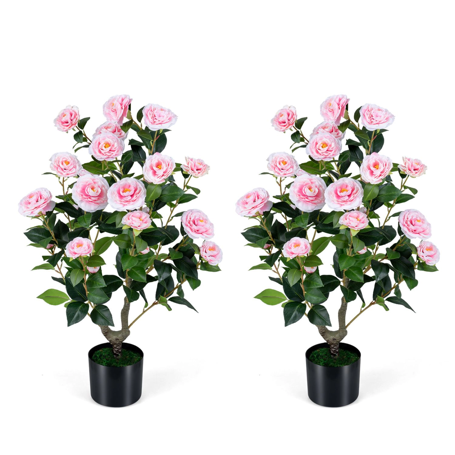 SlickBlue Artificial Camellia Tree with 24 Flowers and Decorative Pot