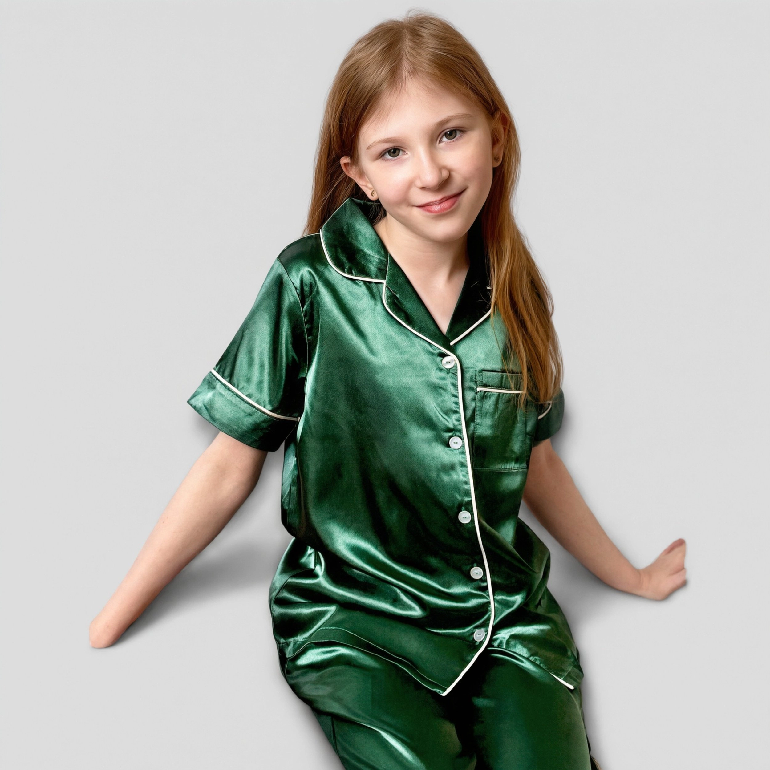 Arshiner Girls Pajamas Silk Satin Button Down Piece Short Sleeve Sleepwear Set