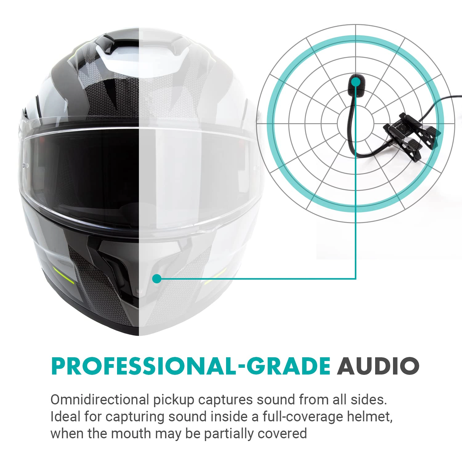 Movo ACM400 Flexible Gooseneck Omnidirectional Microphone for Motovlogging Moto Vlog Action Cam Helmet Mic - Clip on