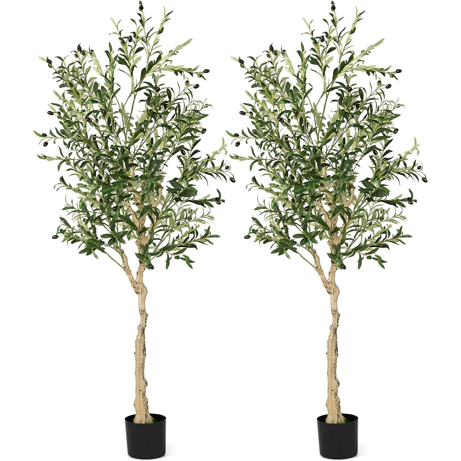 Slickblue Set of 2 6-Ft Artificial Olive Trees with Pots for Indoor Decor