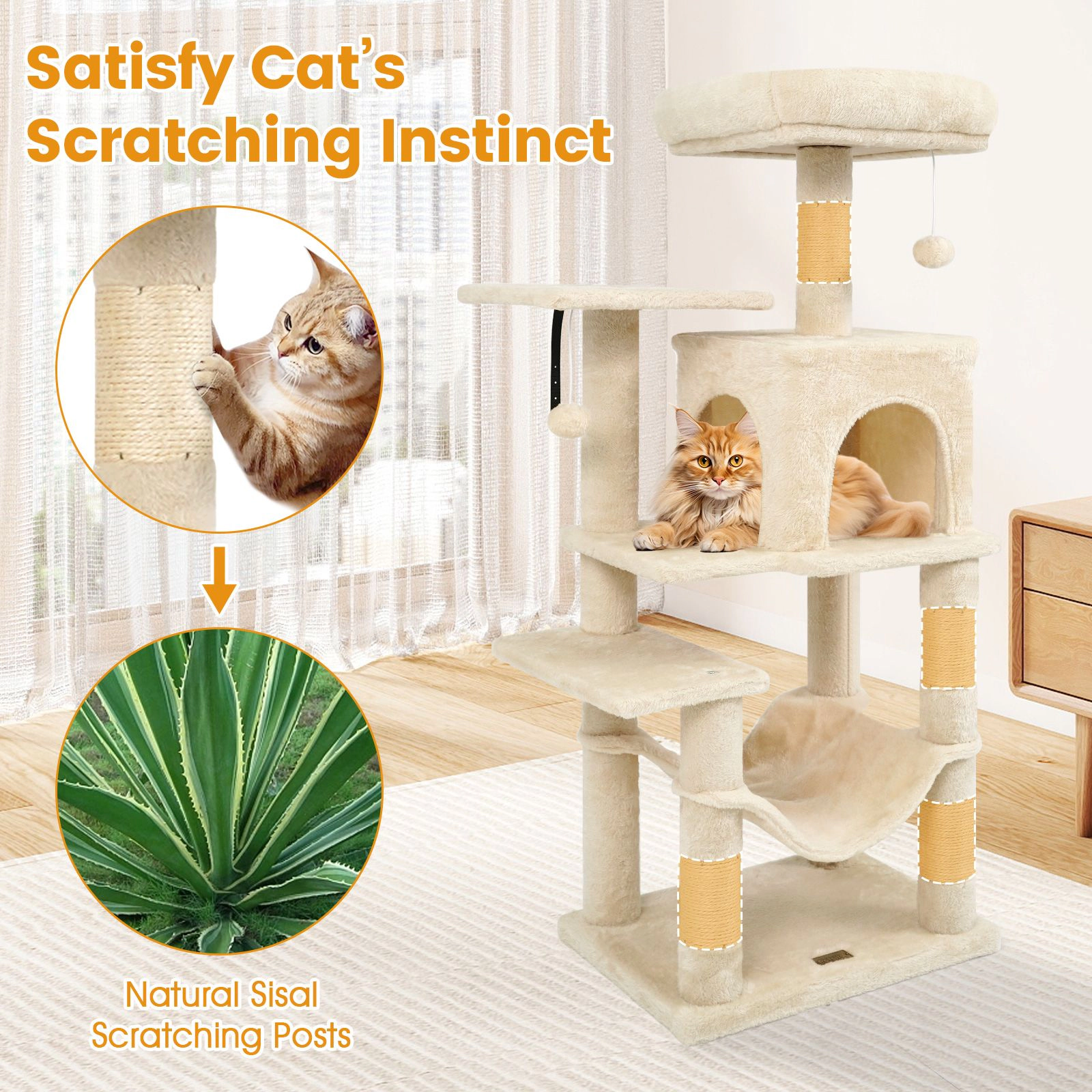 SlickBlue Multi-Level Cat Tower with Scratching Posts and Hammock