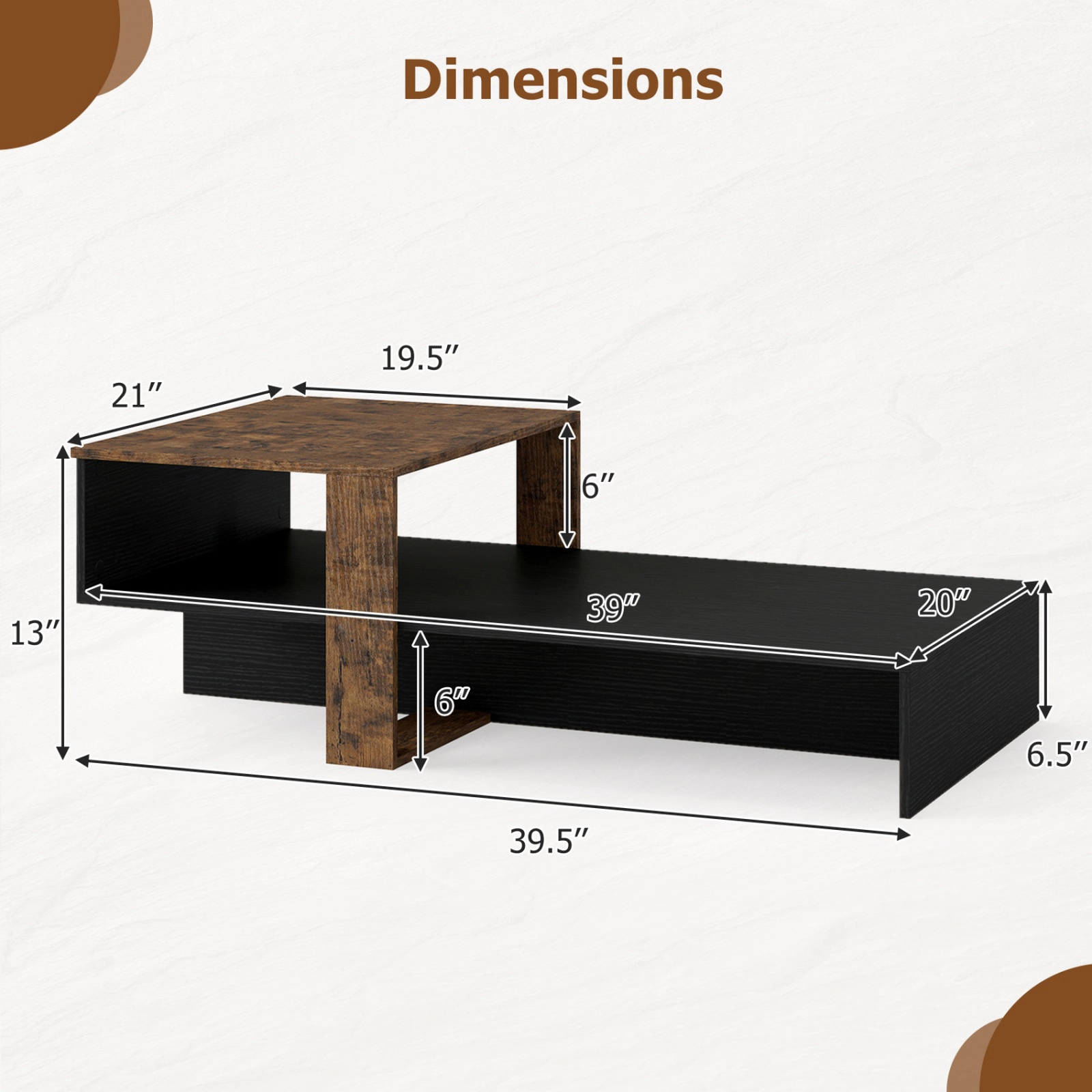 SUGIFT 39.5-in 2-Tier 66-lb Capacity Low Profile Irregular Geometric Coffee Table with Open Storage Shelf