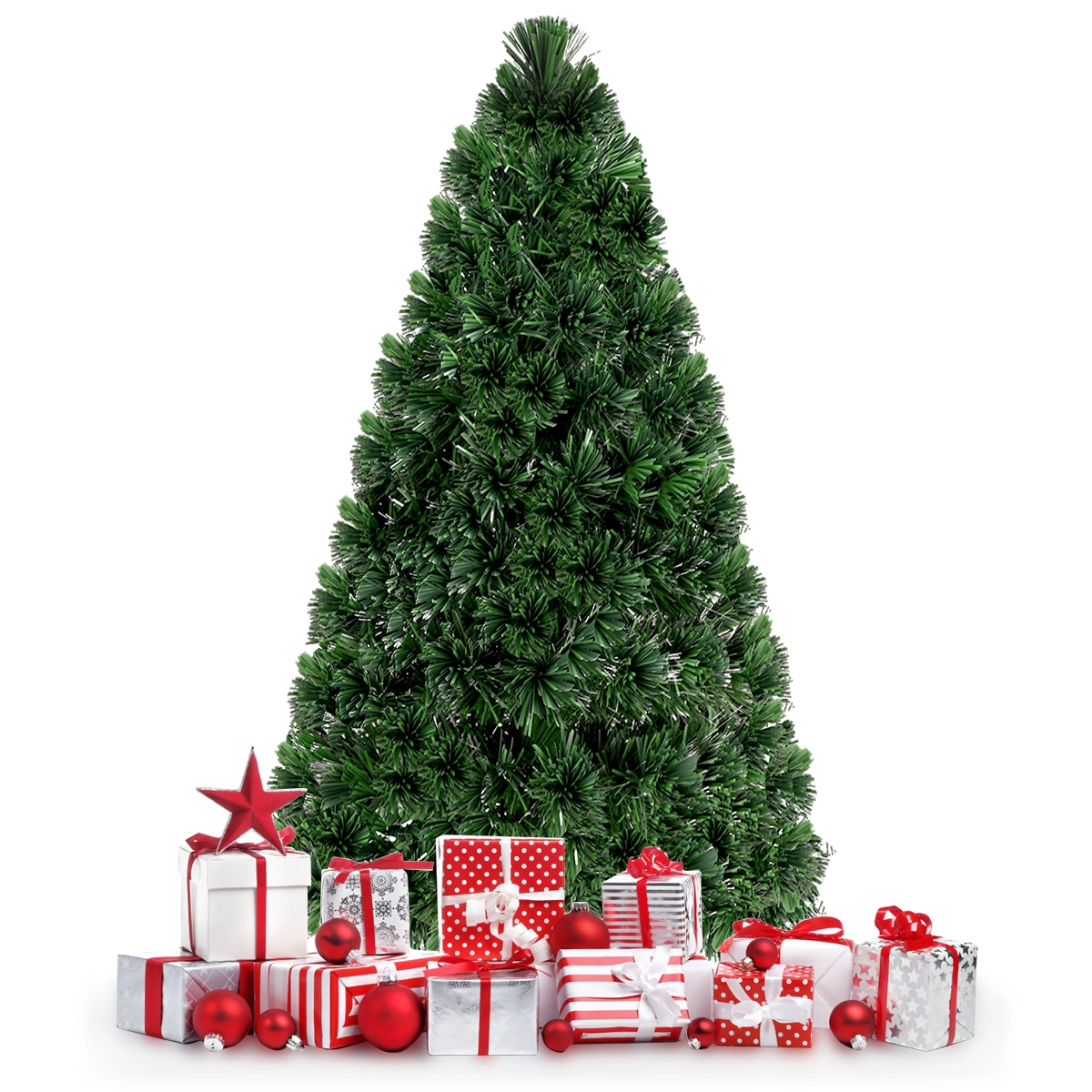 Glintex 6-Ft Fiber Optic Christmas Tree with 220 Tips and LED Color Sequences, Green