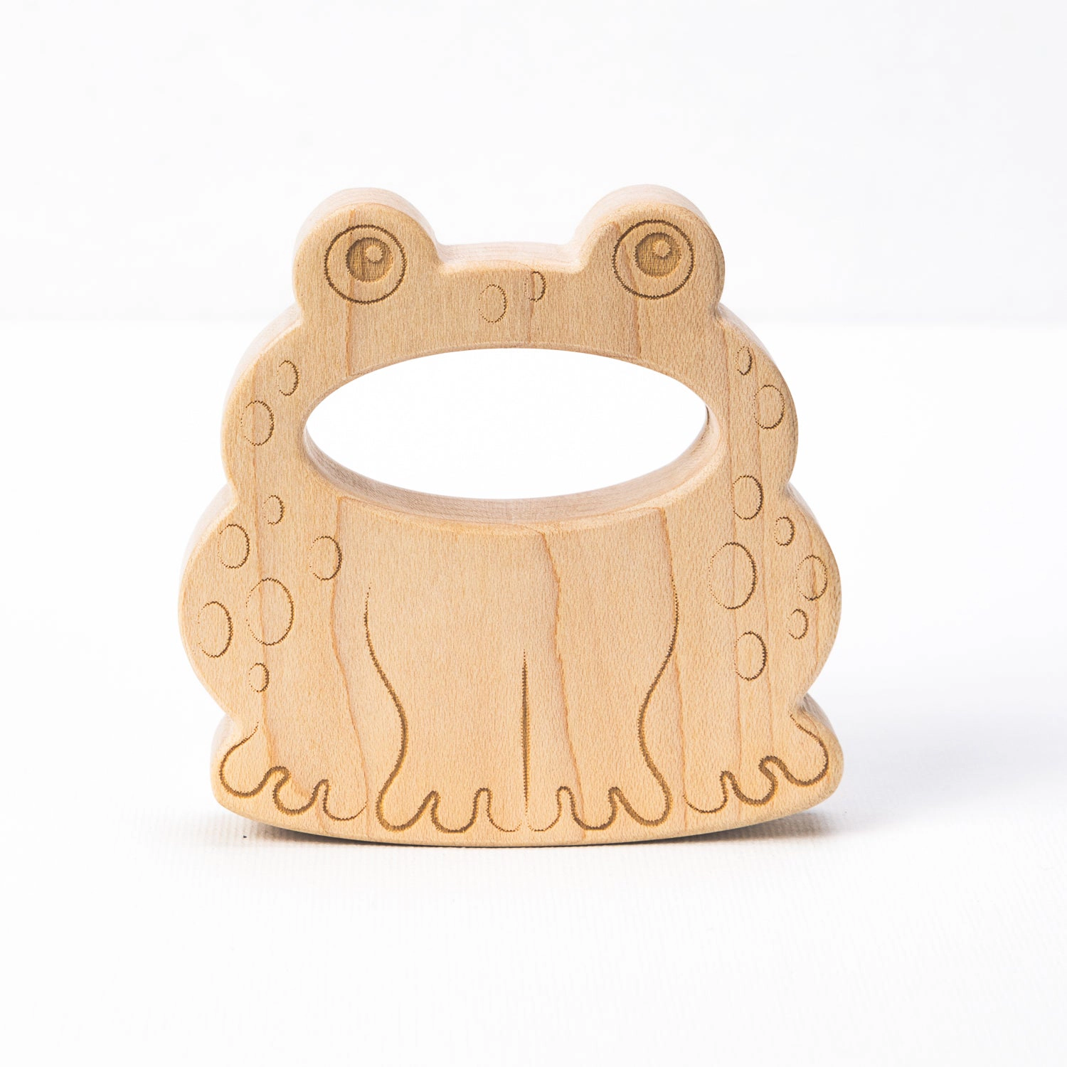 19572 Miller Boys Vintage Wooden Frog Teether with Organic Cotton Drawstring Bag - Made in USA