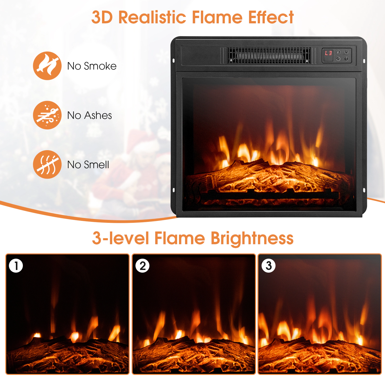 SUGIFT 1400W 4650-BTU White TV Stand Electric Fireplace Mantel with 3D Flame Effect and Anti-Tipping Device