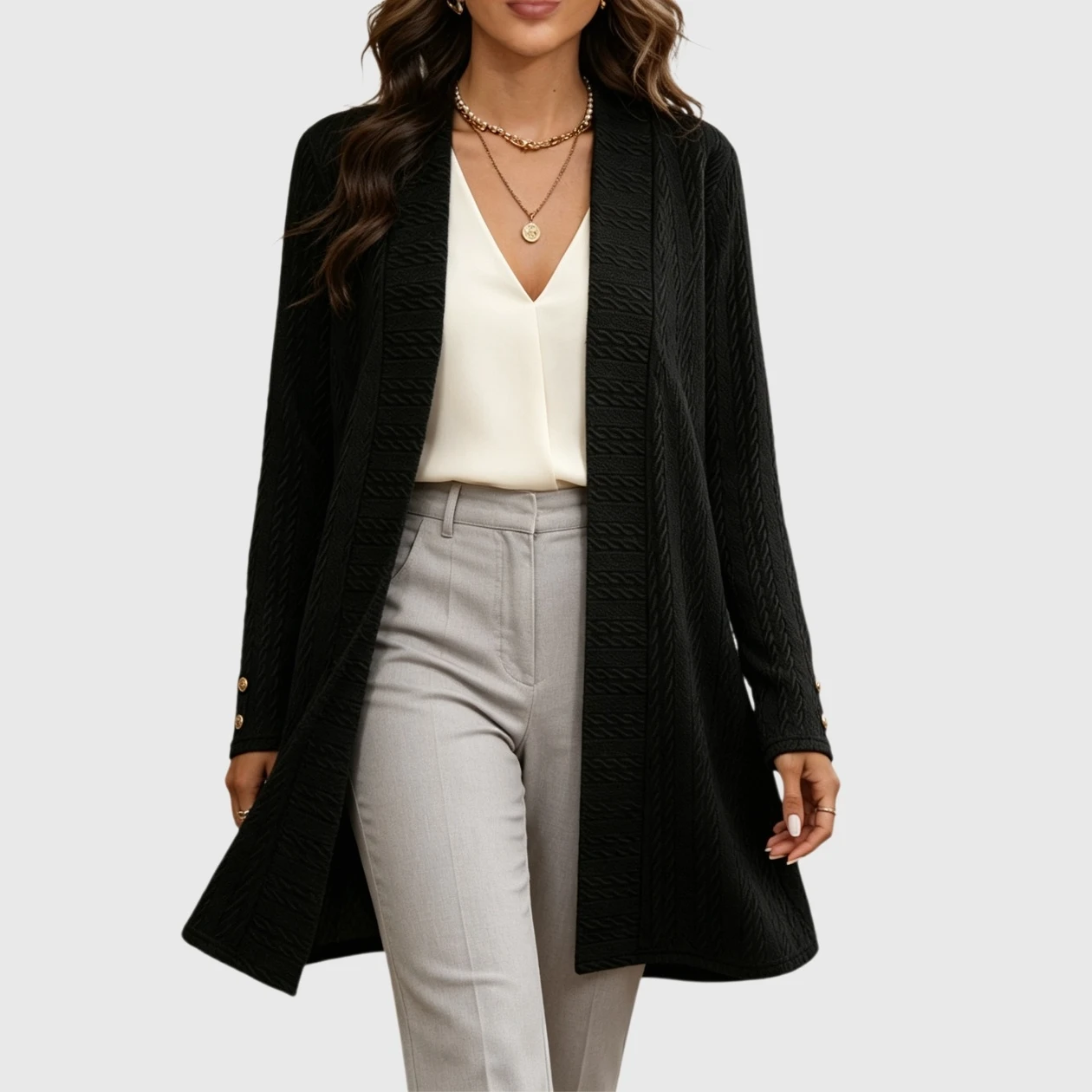 YesFashion Women's Cardigan Casual Dressy Open Front Long Sleeve Knit Sweaters