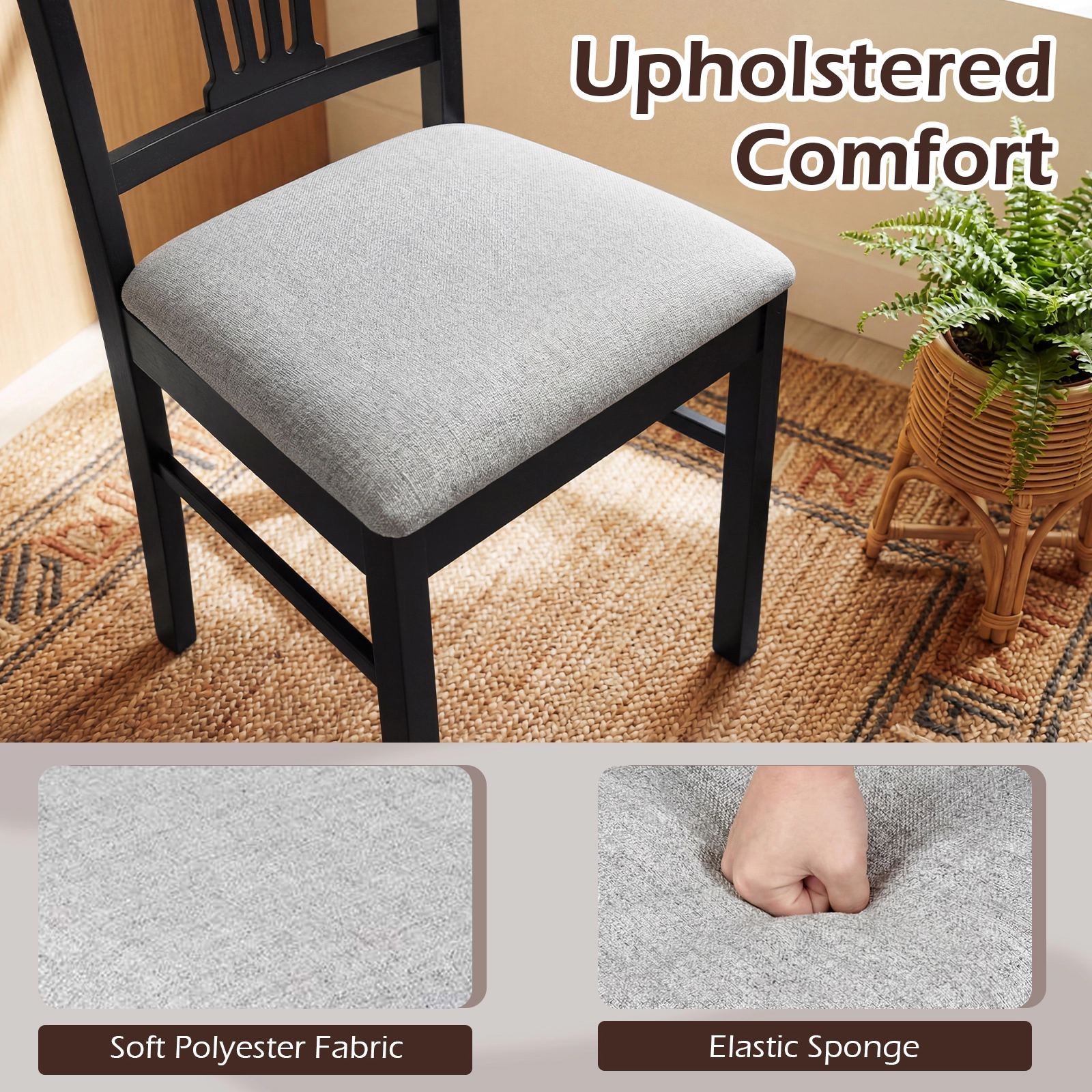 SUGIFT Upholstered Dining Chairs with Solid Rubber Wood Frame 330-Lb Capacity Brown + Beige/Black + Gray
