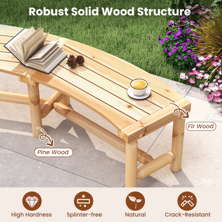 Hivvago Patio Curved Bench Solid Wood Fire Pit Bench Outdoor Backless Loveseat