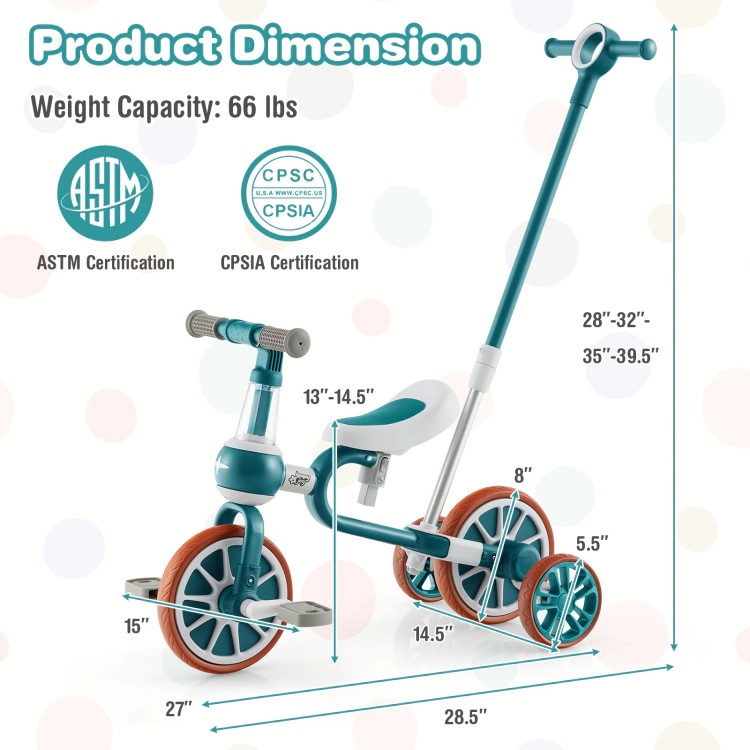 Hivvago 4-in-1 Kids Trike Bike with Adjustable Parent Push Handle and Seat Height