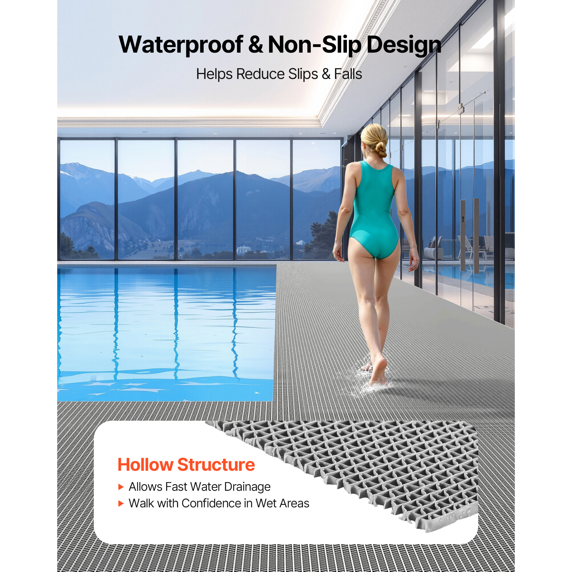 HONGGE Drainage Mat PVC Non Slip Commercial Floor Mat Wet Area Water Drain Splash Matting Hollow Doormat Roll for