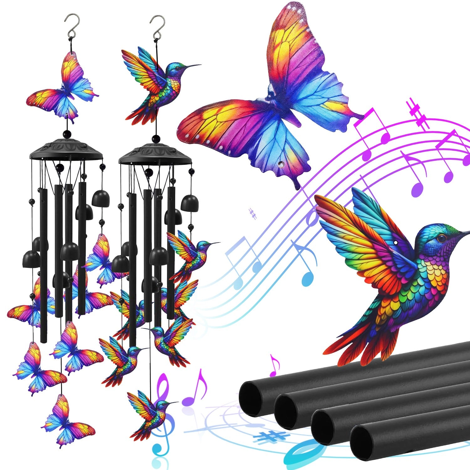 GBruno Metal Butterfly Wind Chimes With Aluminum Tubes