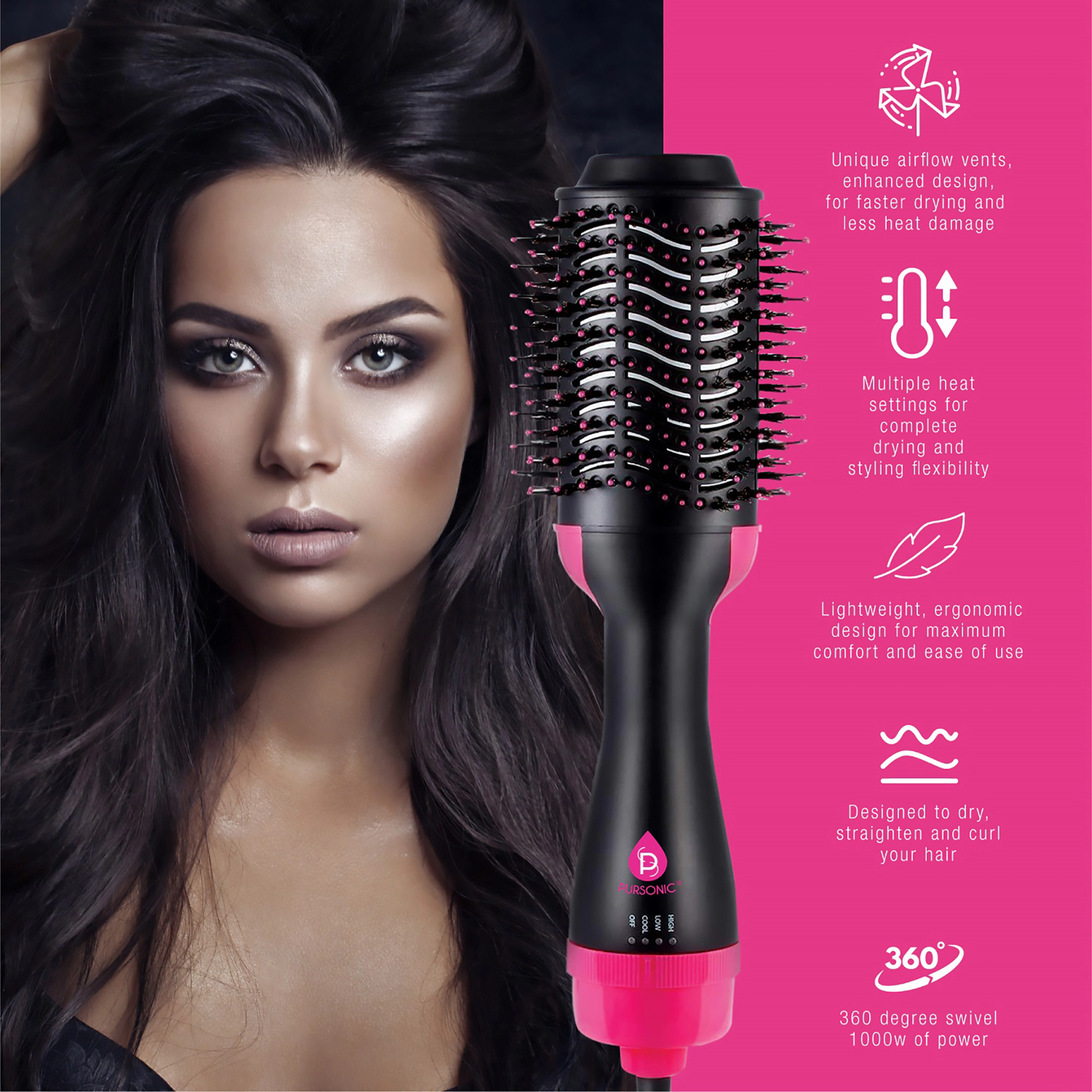Pursonic Women's Volumizing Hair Styling One Step Hair Dryer & Volumizer Brush