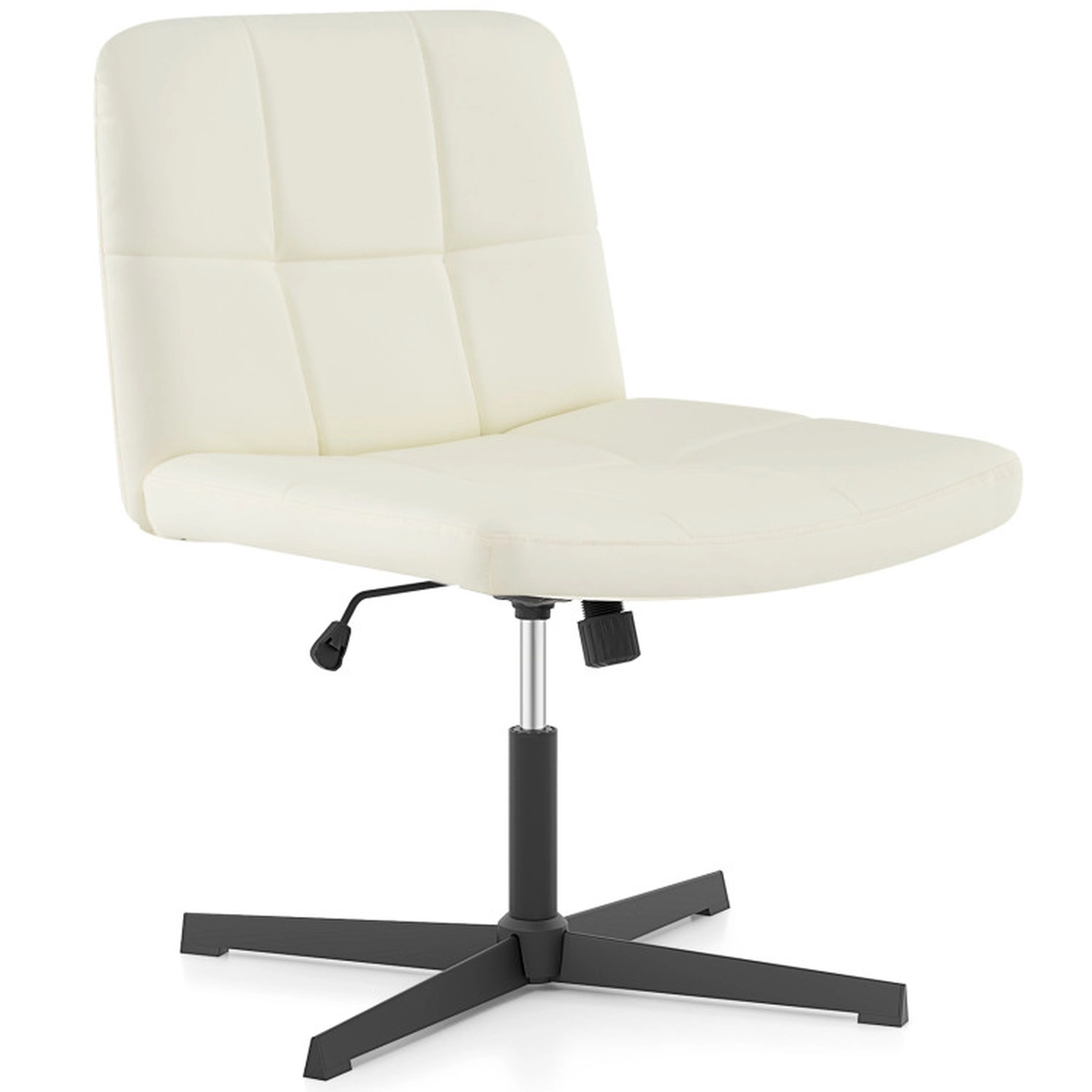 SUGIFT 25-in Wide U-Shaped Seat PU Leather Upholstered Cross Legged Office Chair 27.5-in x 27.5-in 330-lb Beige