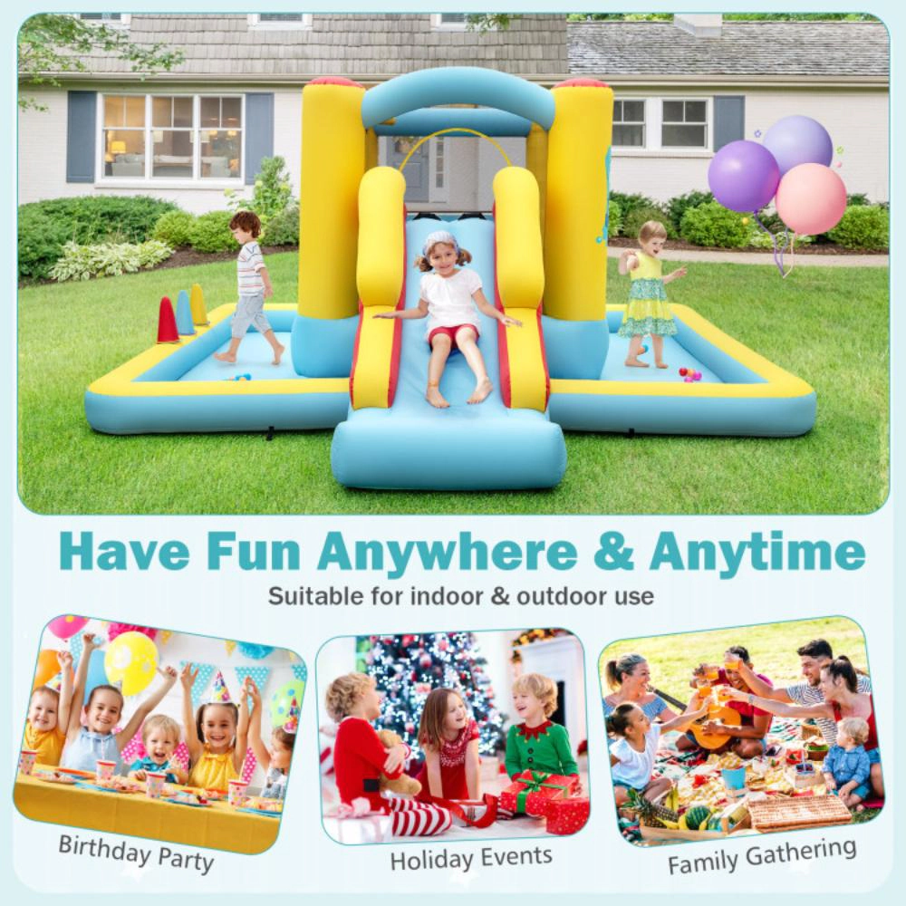 Hivvago Inflatable Bounce House 7-in-1 Bouncy Castle with Slide and Tunnel with 480W Blower