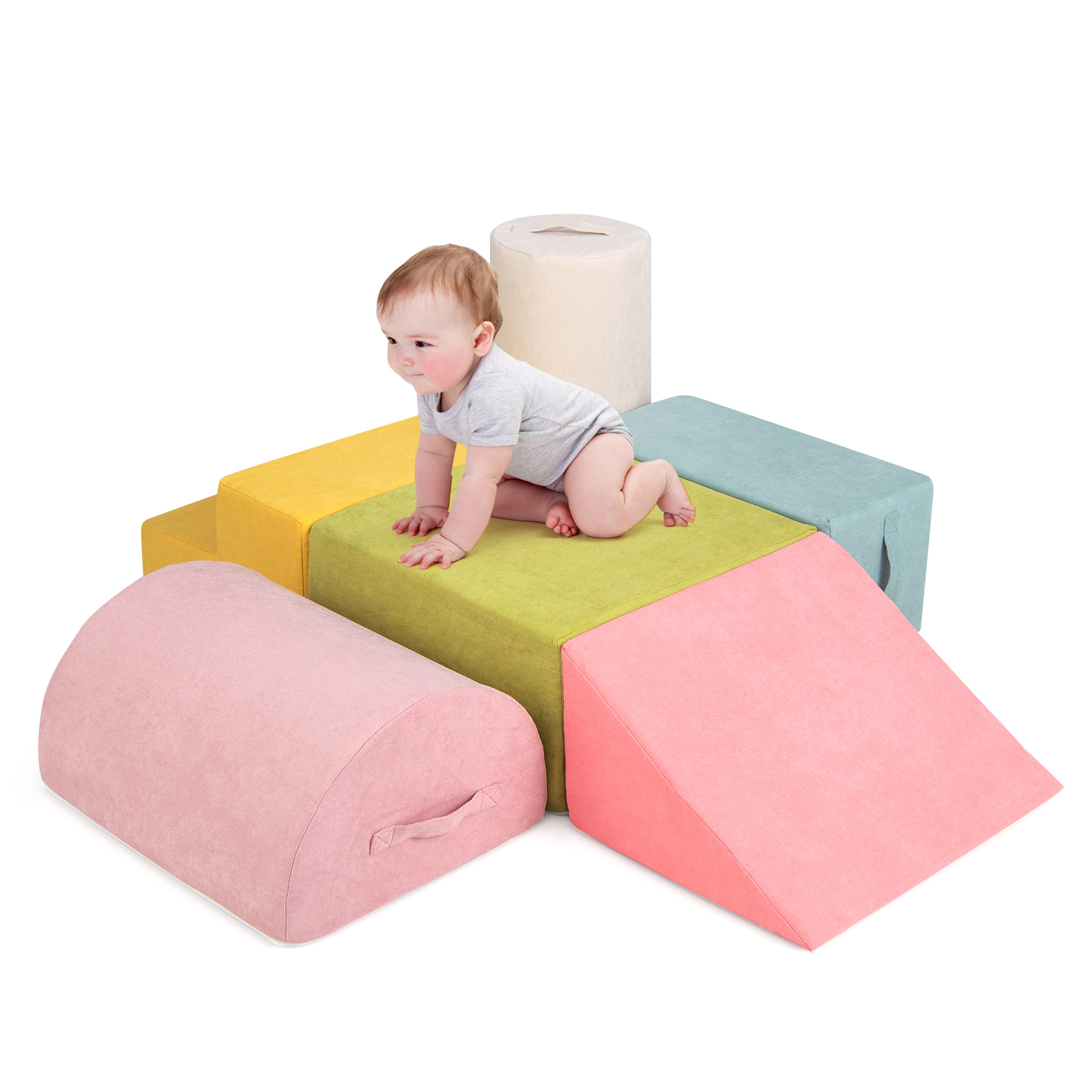 LJG 6-Piece Baby Climbing Blocks with 30D High-Density Foam and Carrying Handles