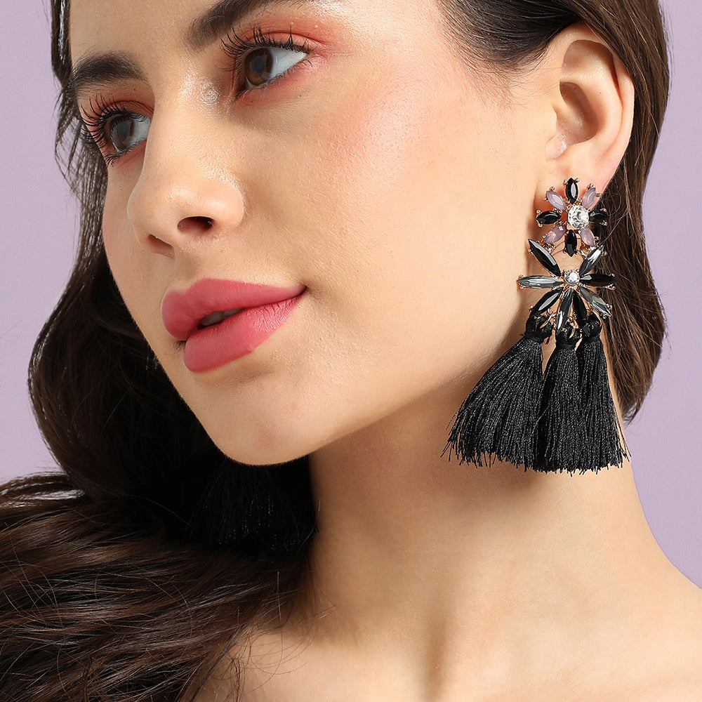 SOHI Women's Onyx Black Crystal Tassel Drop Earrings