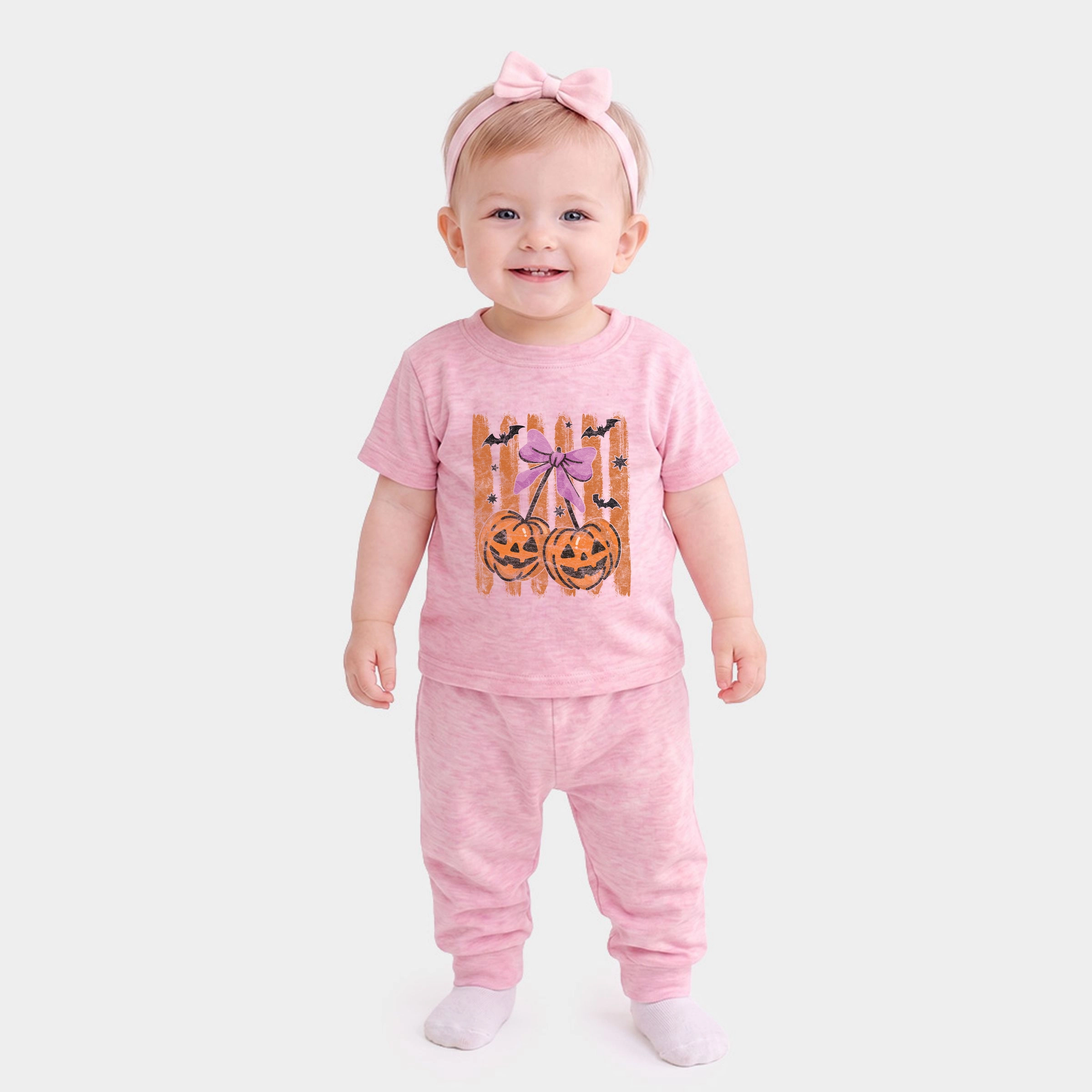 The Juniper Shop - Infant Jogger Pant Crew Set Pumpkin Cherry Bunch