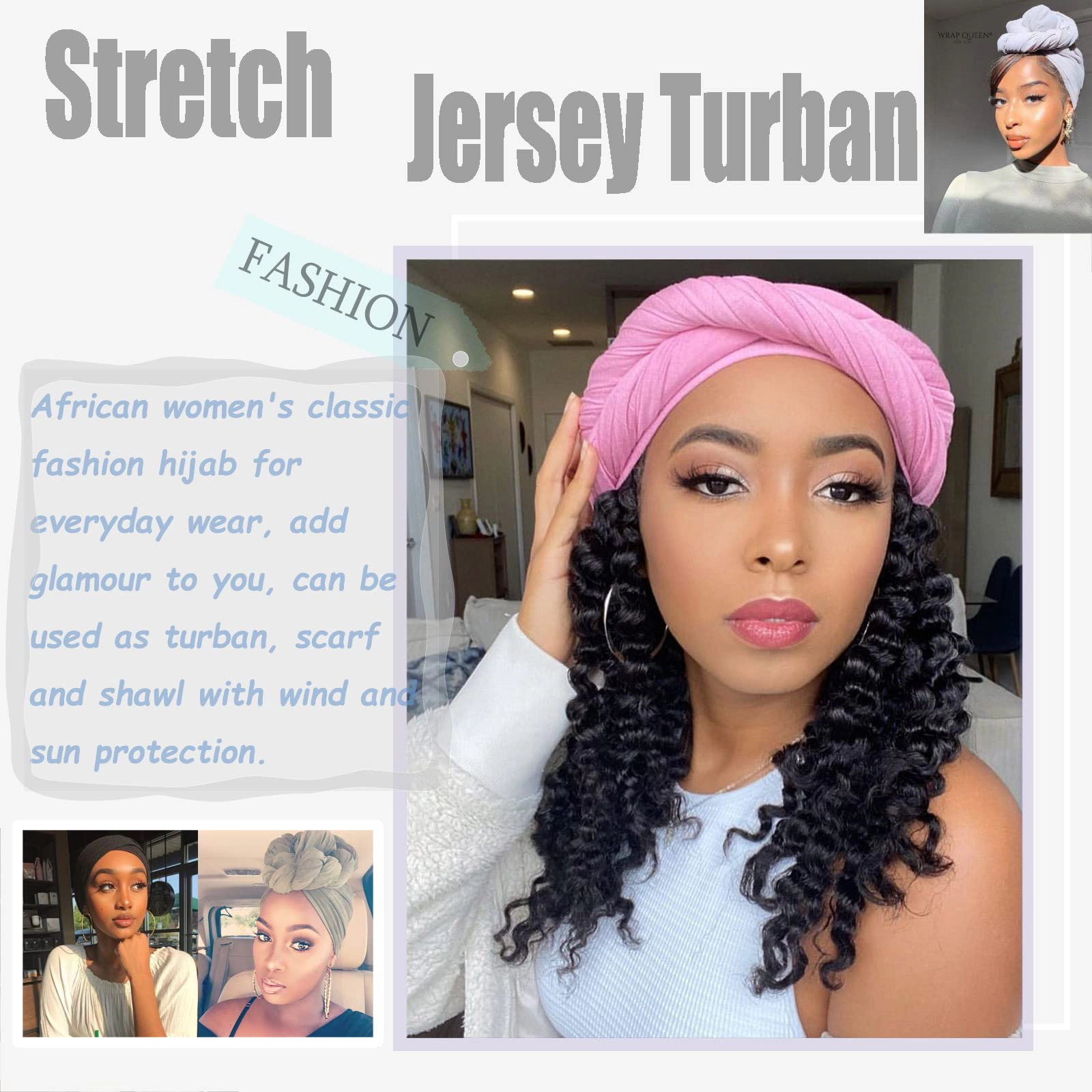 5 Pcs Stretch Jersey Turban Headwrap for Black Women, Boho Extra Long Soft Breathable Easy Knot Hijab Tie