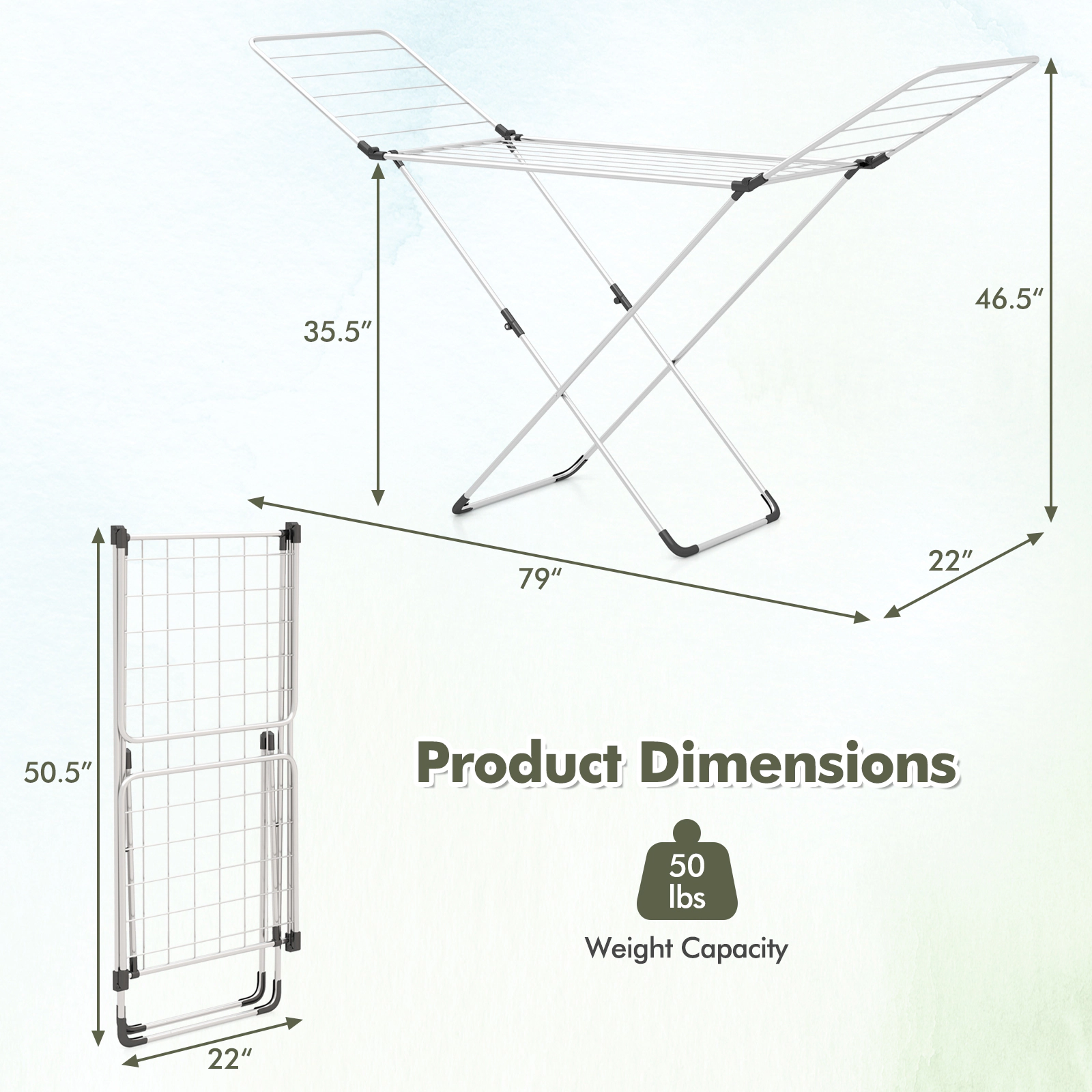 SUGIFT Silver Adjustable Wings for Indoor and Outdoor Folding Clothes Drying Rack