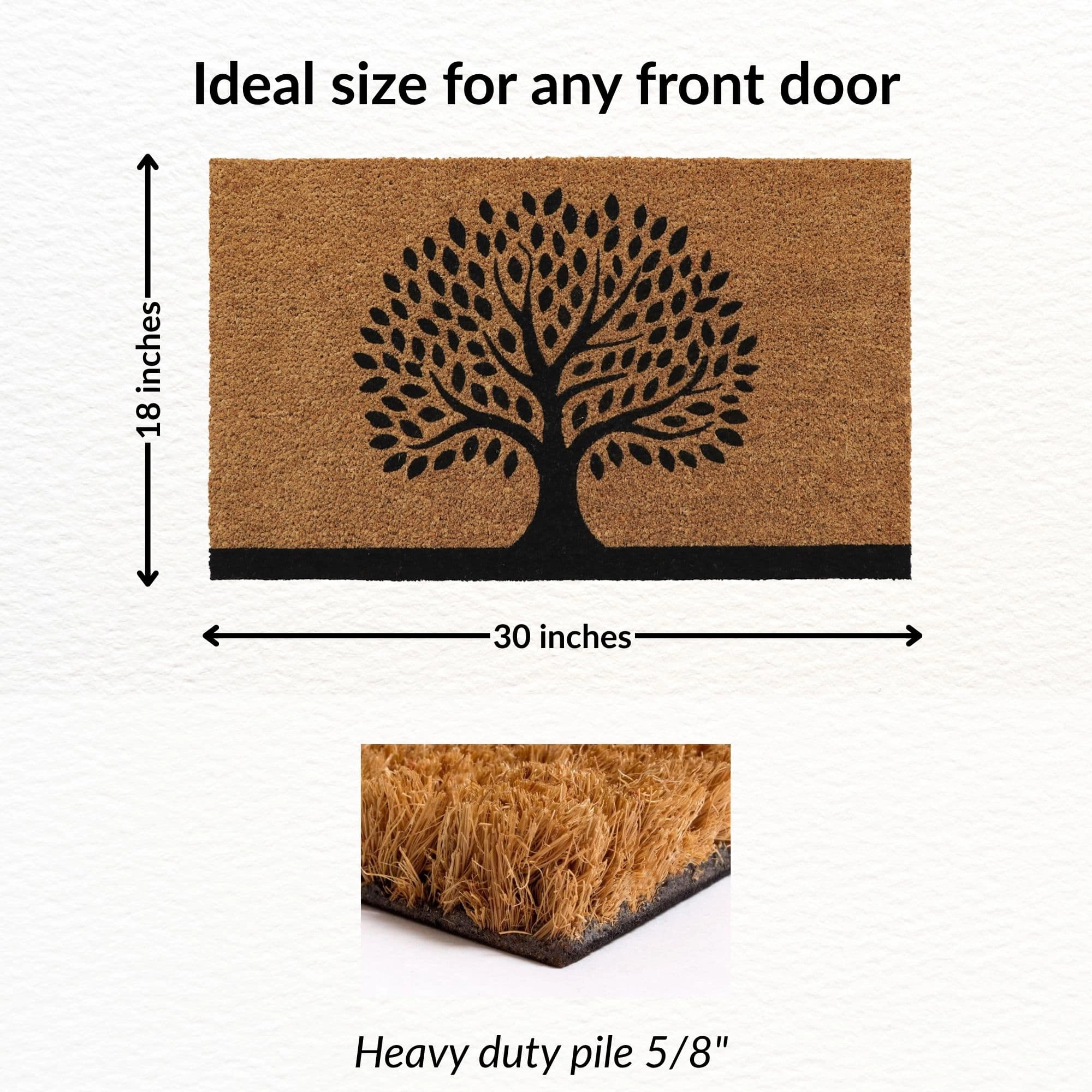 Evideco French Home Goods Natural and Black Tree of Life Coir Doormat 30 x 18 Inches