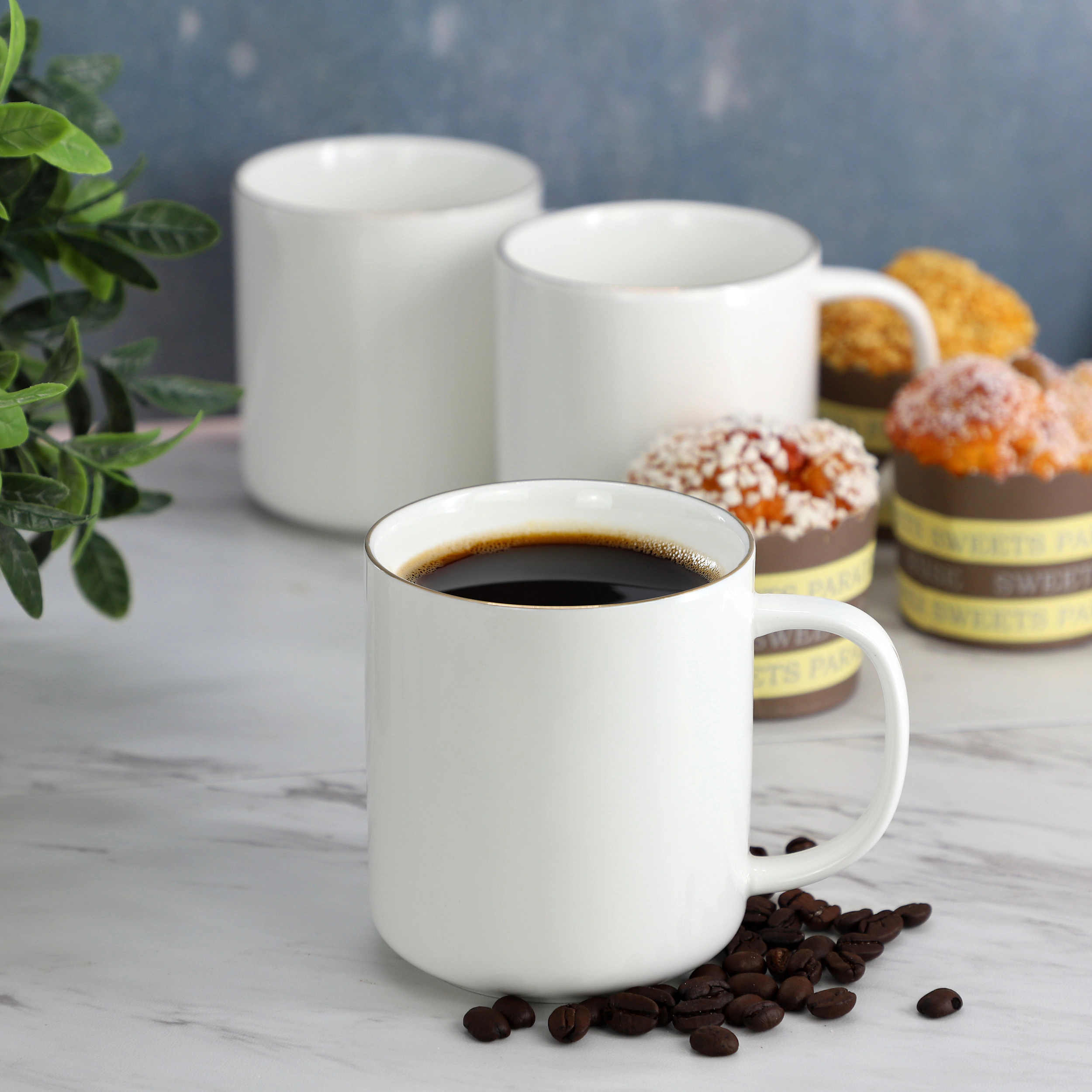 Martha Stewart Fine Ceramic 4 Piece 14 Ounce Round Mug Set in White