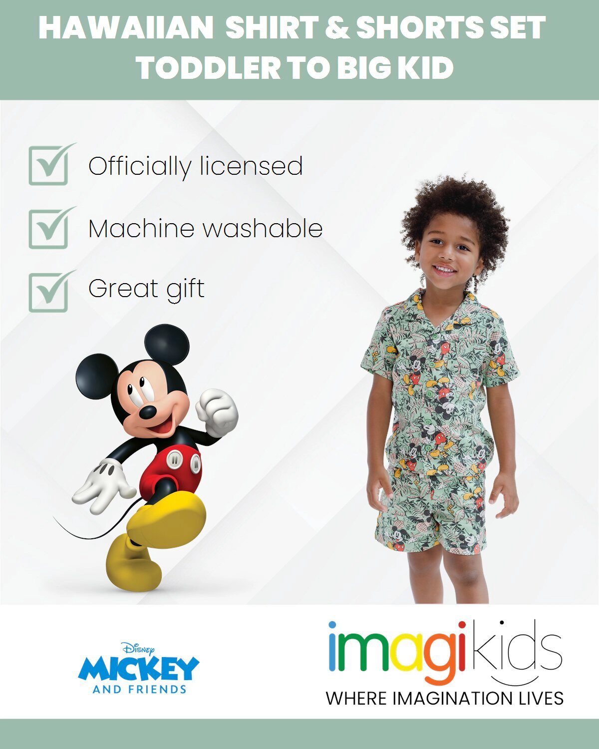 Disney Mickey Mouse Boys' Hawaiian 2-Piece Button-Down Shirt and Shorts Set