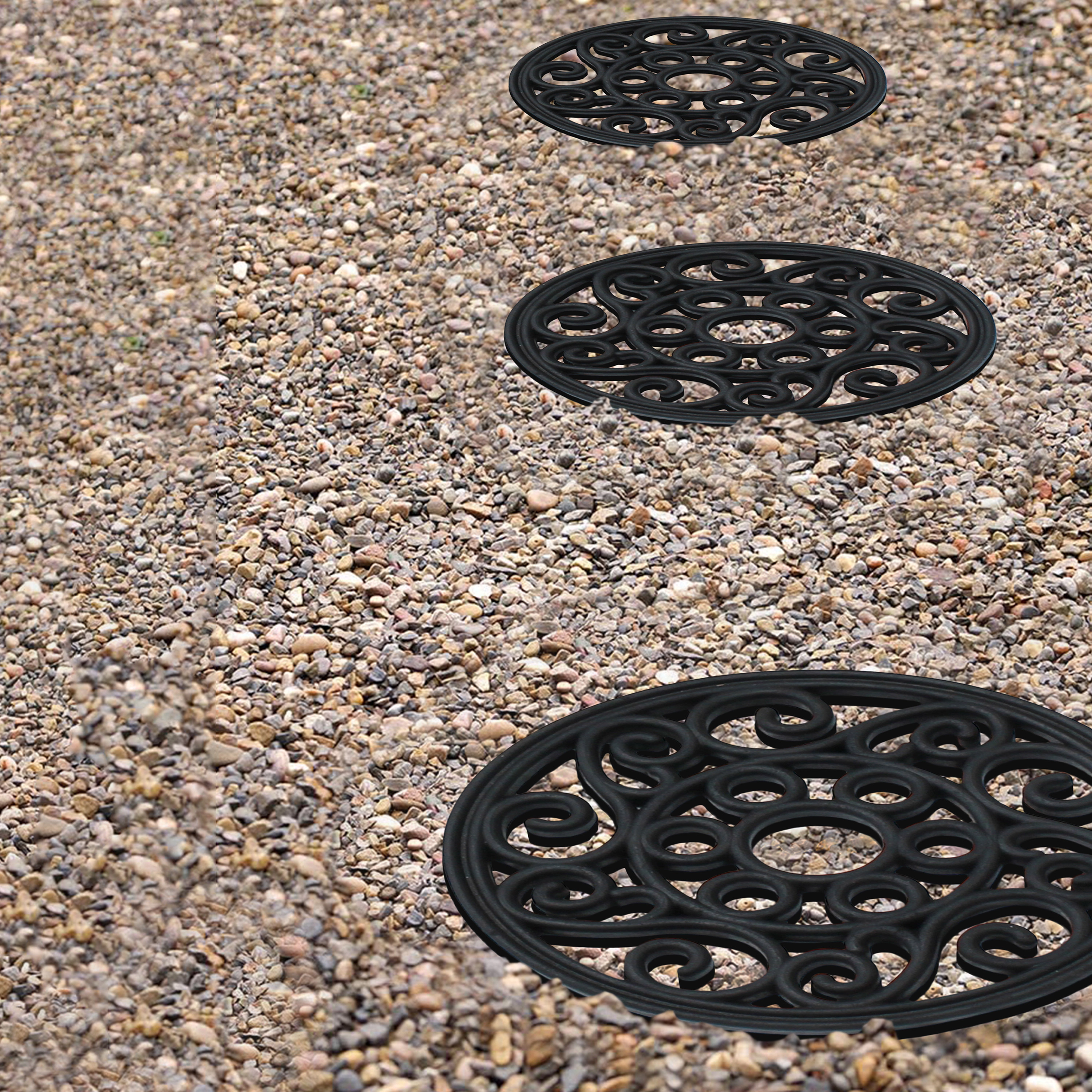 A1 Home Collections Alora Paisley Black Rubber Garden Stepping Stone Mats Set of 4, 12 x 12 In