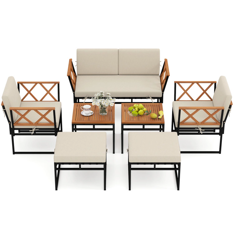 Hivvago 7 Piece Outdoor Conversation Set With Cushions And Bungee Rope Seat