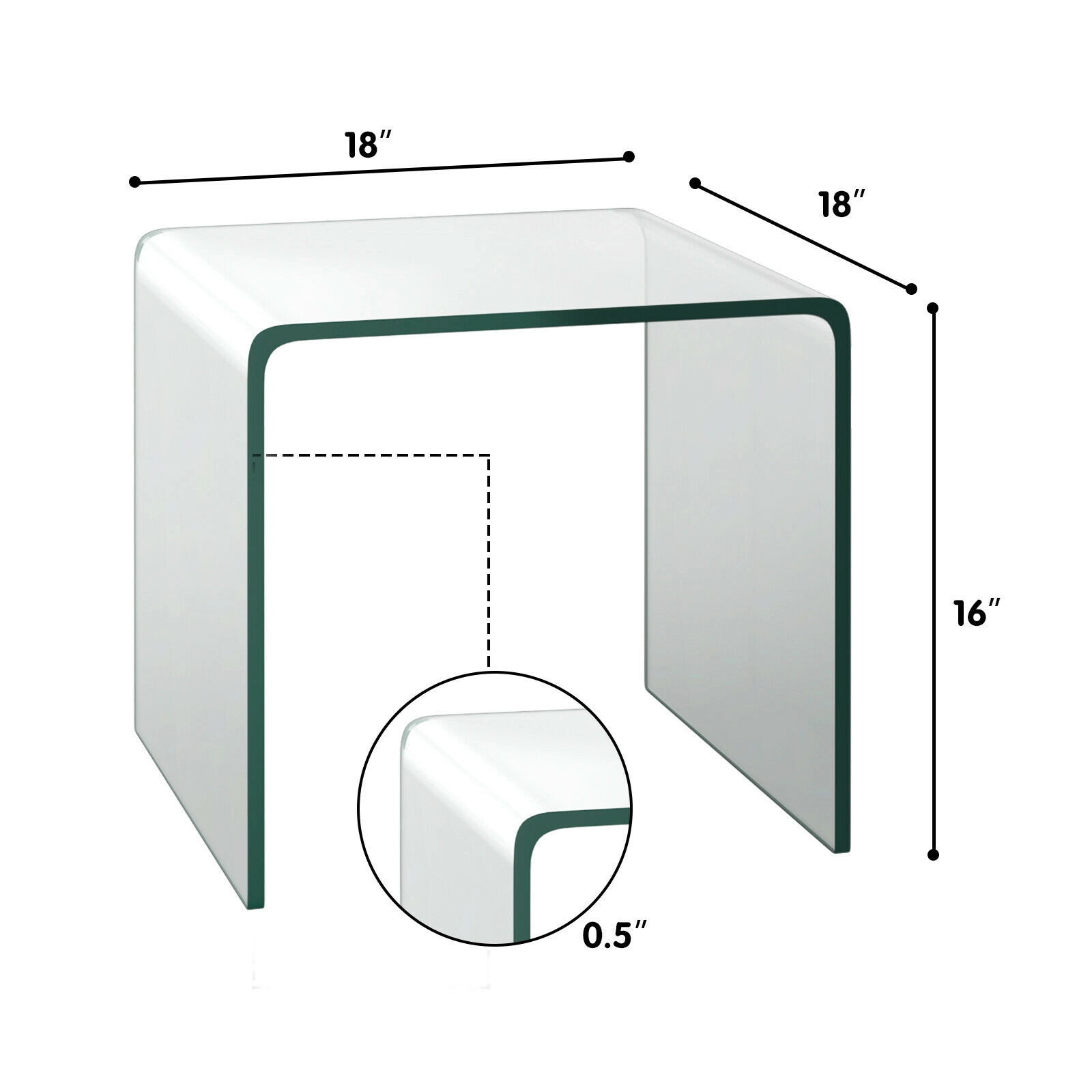 Glintex Waterfall Tempered Glass End Table with Non-Slip Pads, Transparent