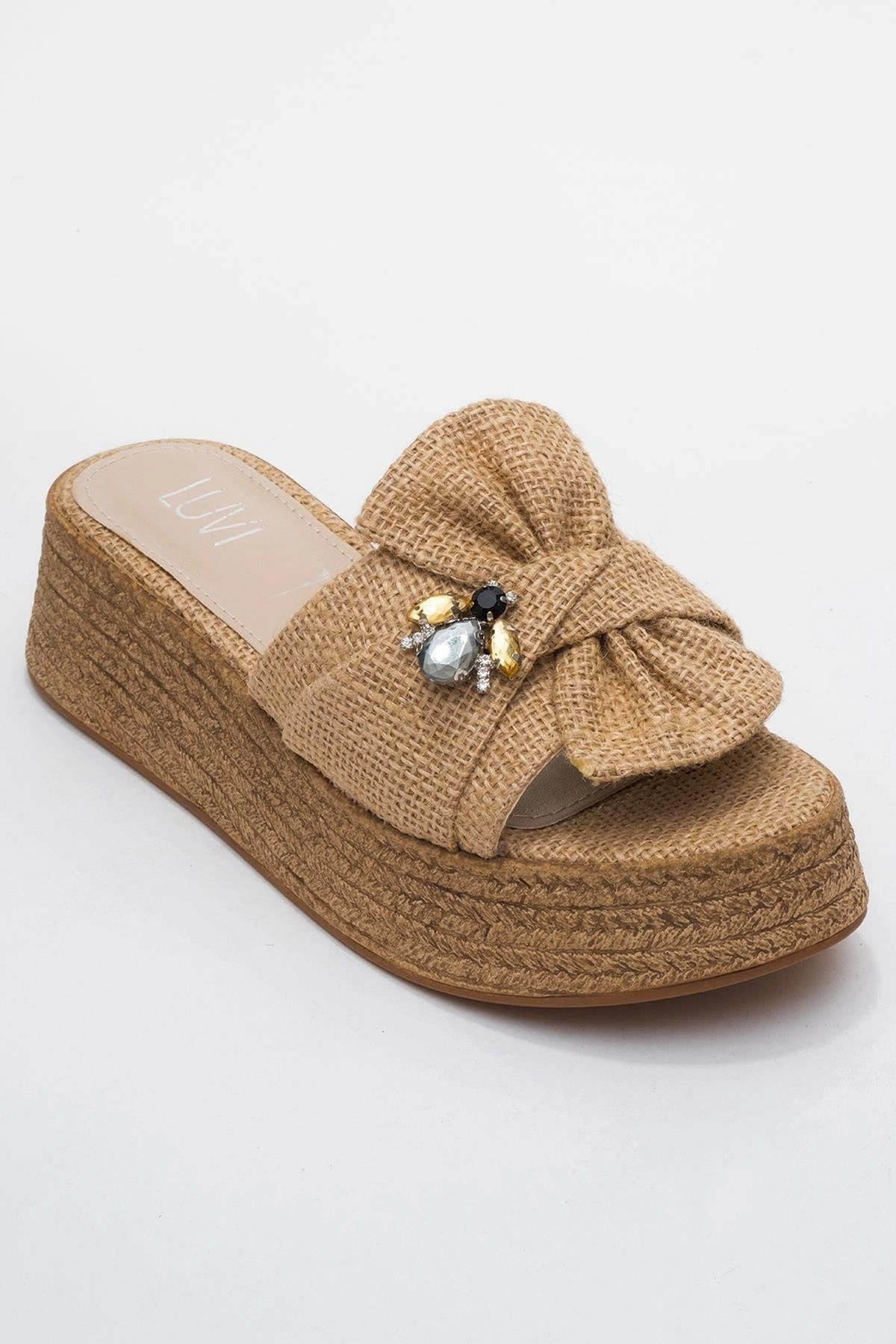 Prologue Shoes Womens Shara Braided Bow & Bee Buckle Platform Sandal