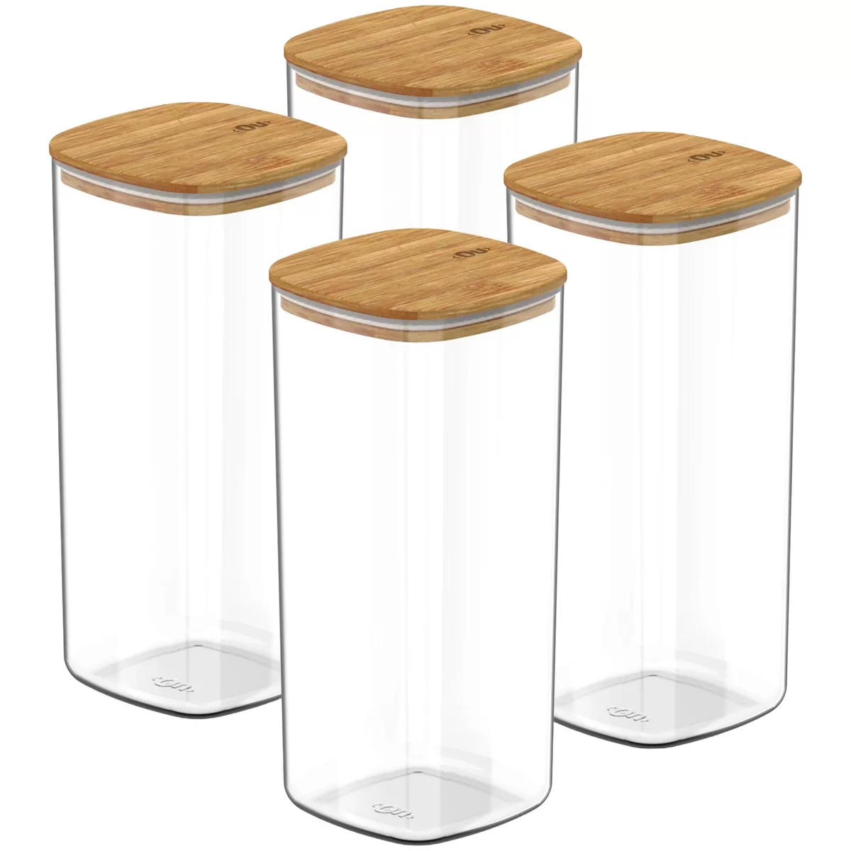 OU Airtight Food Storage Container Set 8pc, Clear Plastic Container w/ Leak Proof Bamboo Lid, Stackable Pantry Organizer