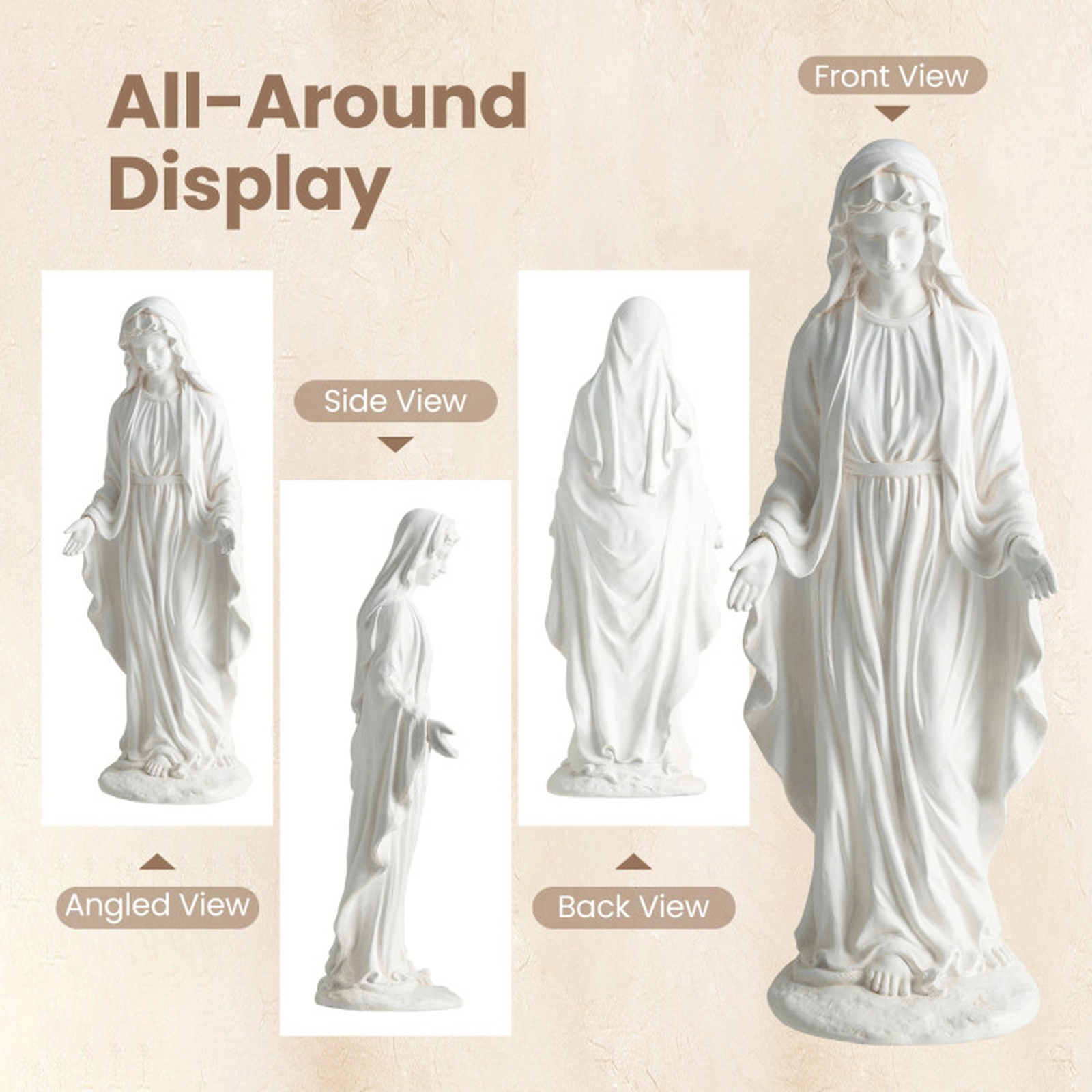 SUGIFT 29.5-in Tall White Aged Finish Magnesium Oxide Virgin Mary Statue Outdoor Religious Sculpture