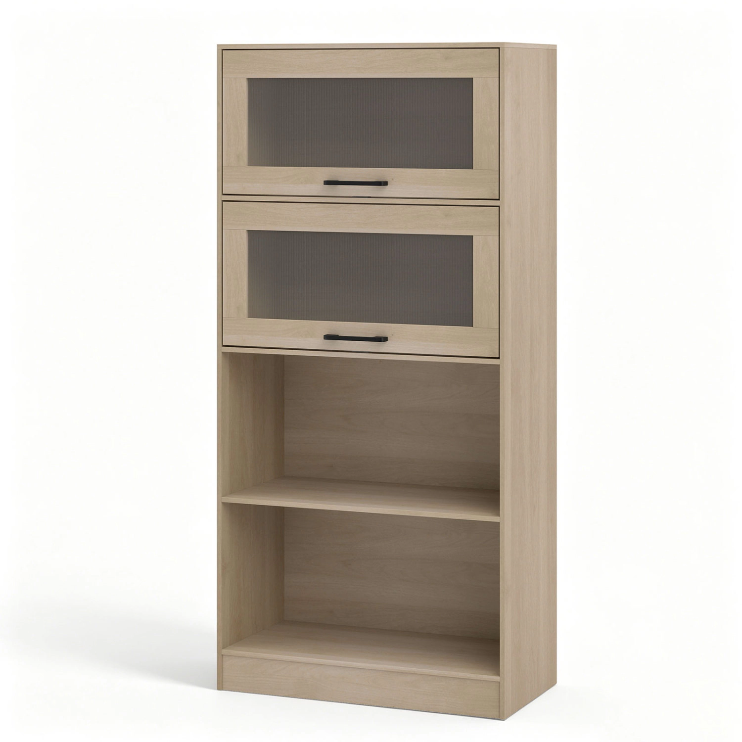 Hivvago 4-Tier Bookshelf with Storage Cabinets and Open Compartments