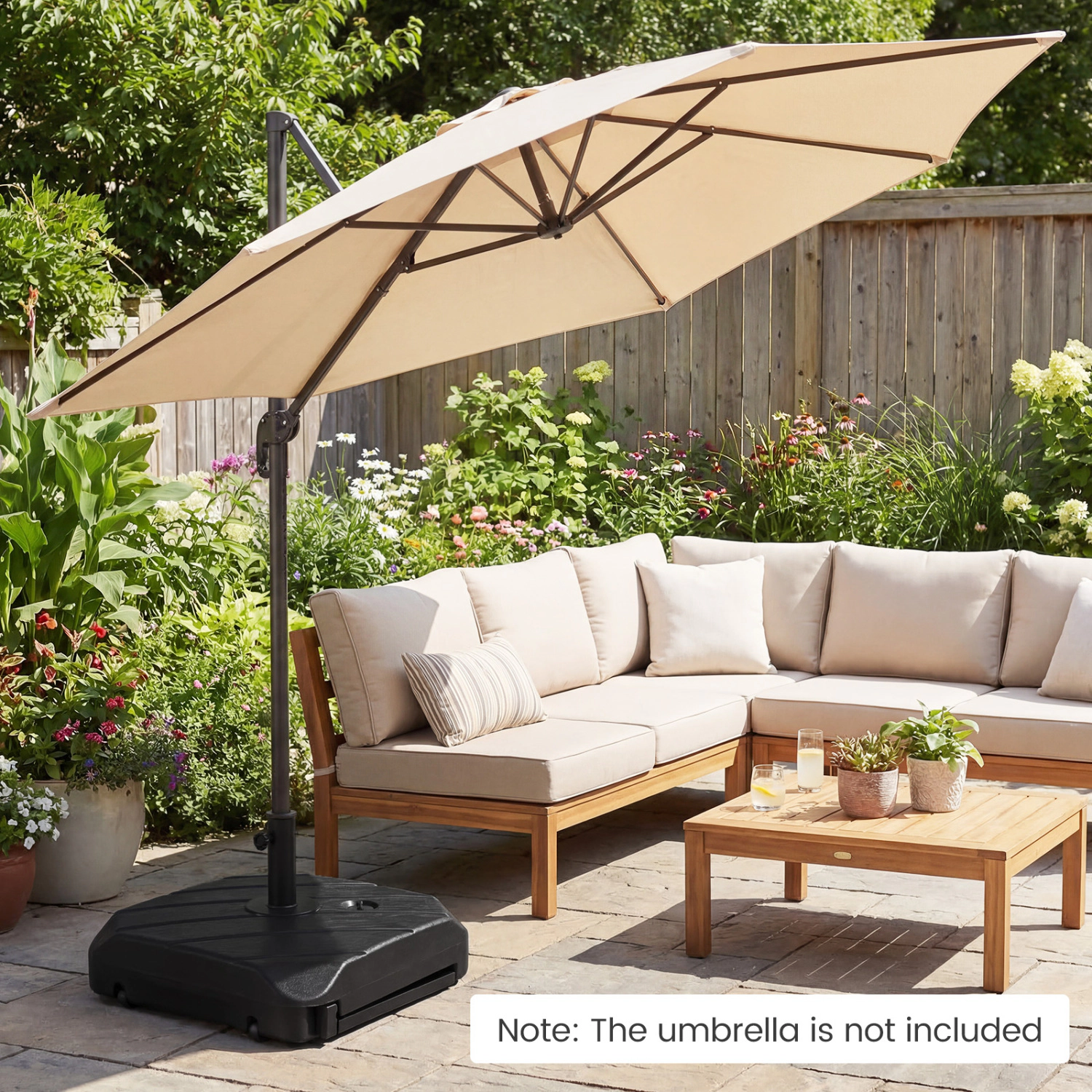 Slickblue Fillable Rolling Patio Umbrella Base with Wheels and Telescopic Pull Handle for Market Umbrellas