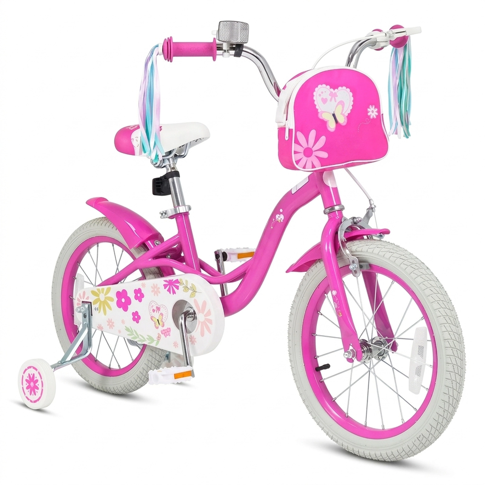 SUGIFT Pink Training Wheels Front Bag and Streamers Girls Bike