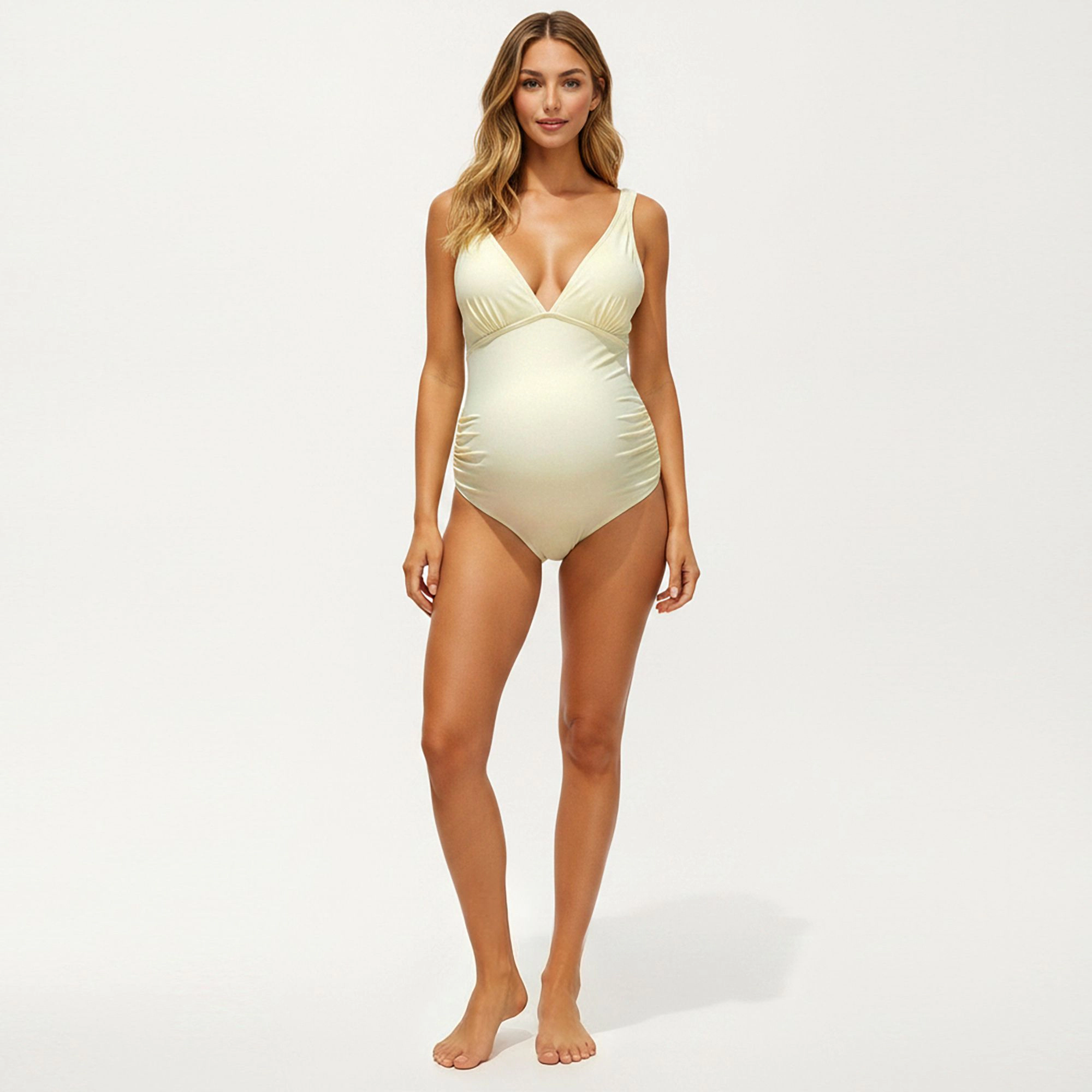 Anna-Kaci Women V-Neck Maternity One-Piece Swimsuit - Ruched Sides, Adjustable Straps