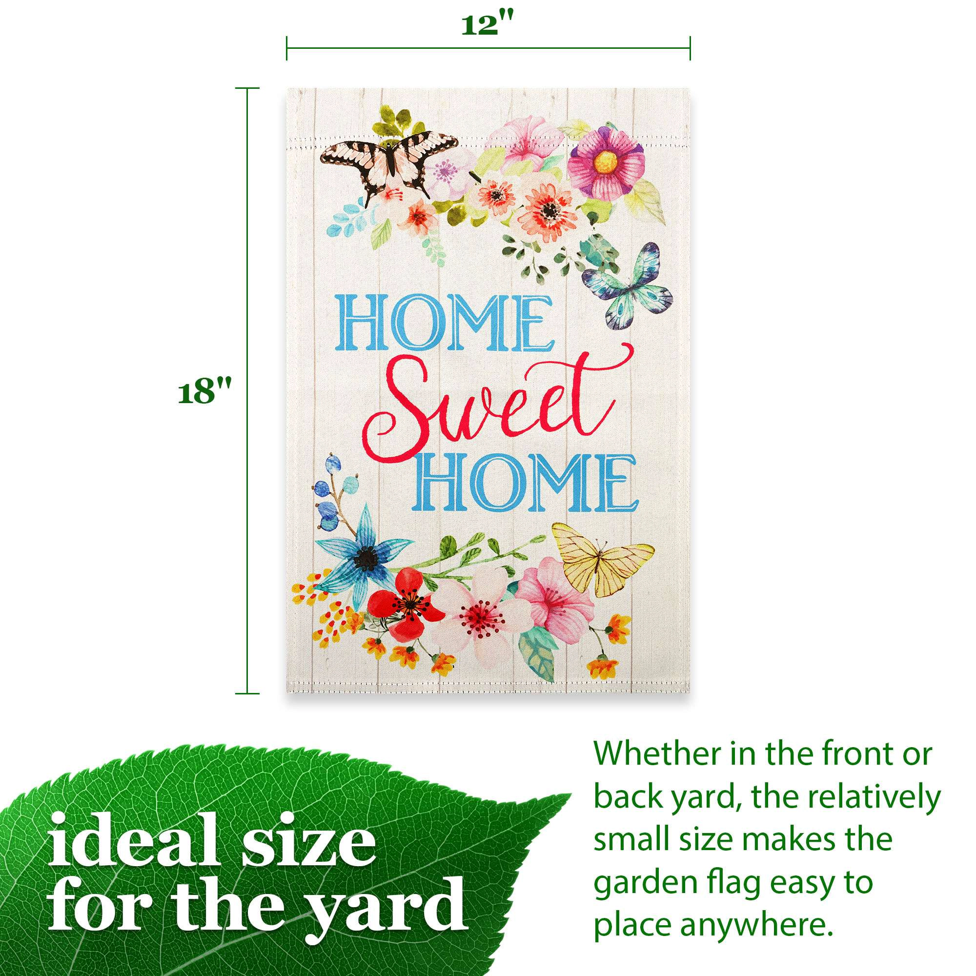 G128 Home Sweet Home Butterflies Double-Sided 12x18 in Blockout Garden Flag