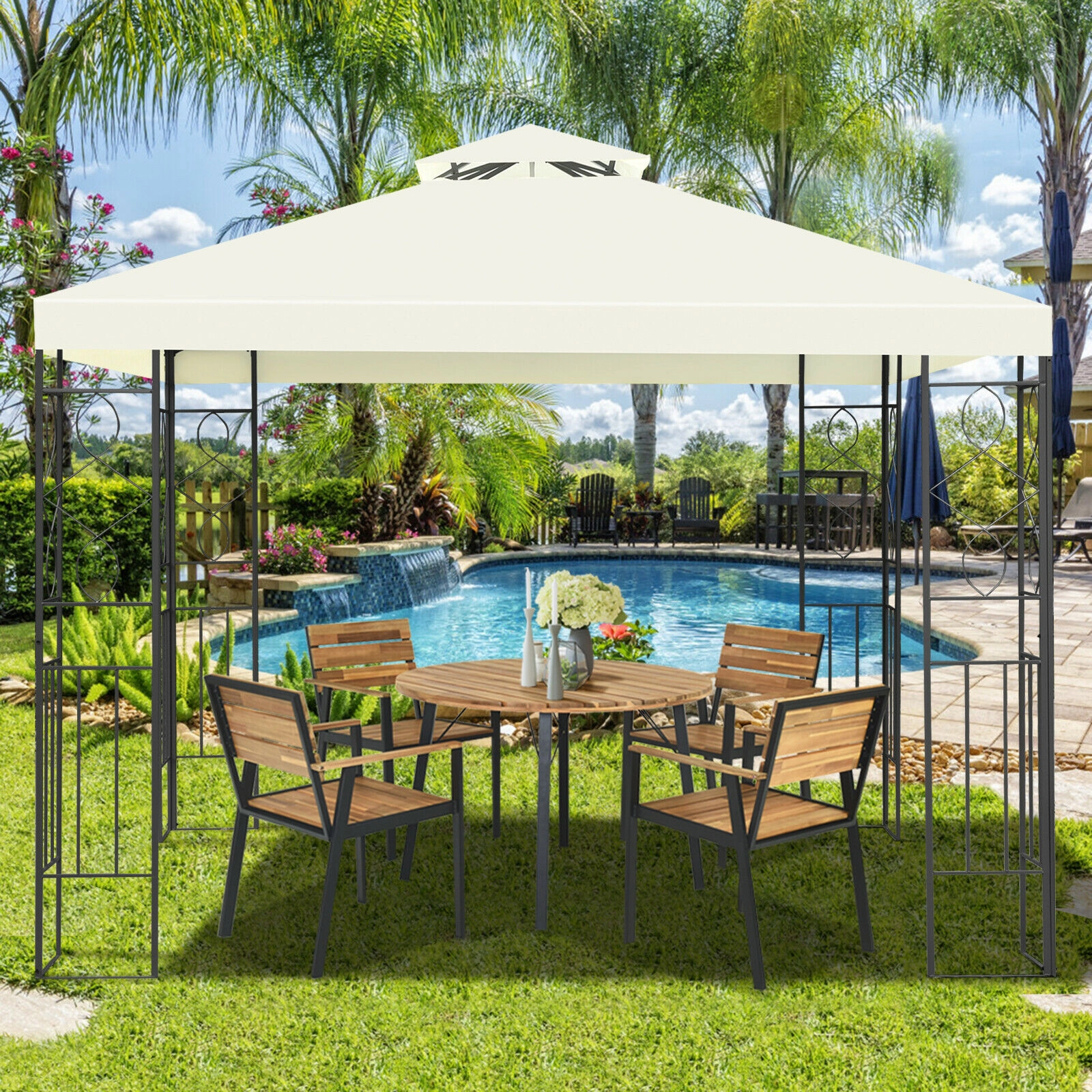 SUGIFT 2-Tier 10 x 10Patio Gazebo Canopy Tent with Steel Frame and Polyester Fabric