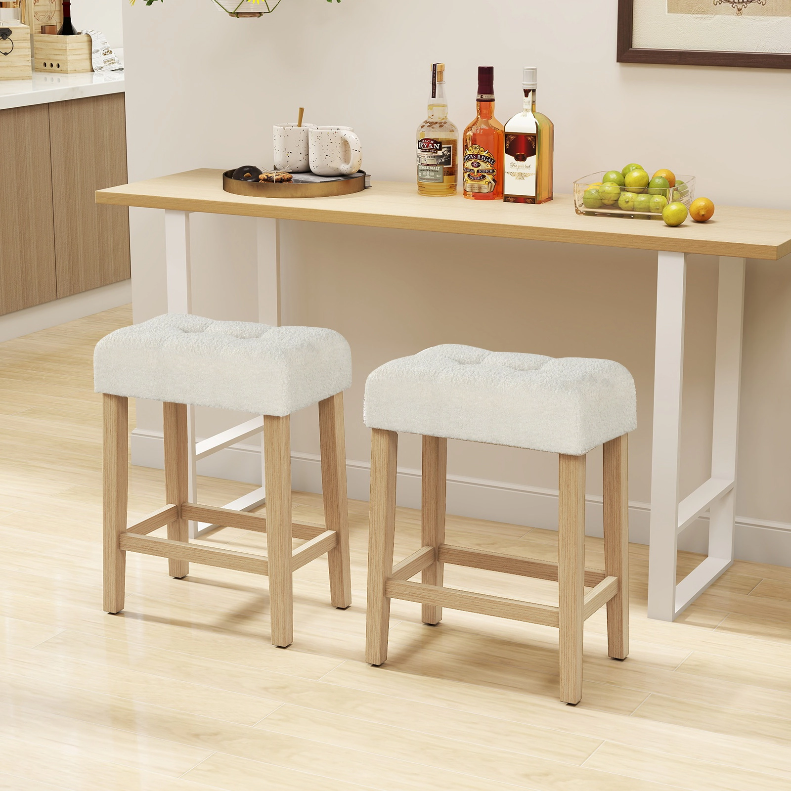 Glintex 2-Piece 24-Inch Backless Counter Stool Set with Sherpa Fabric Seat