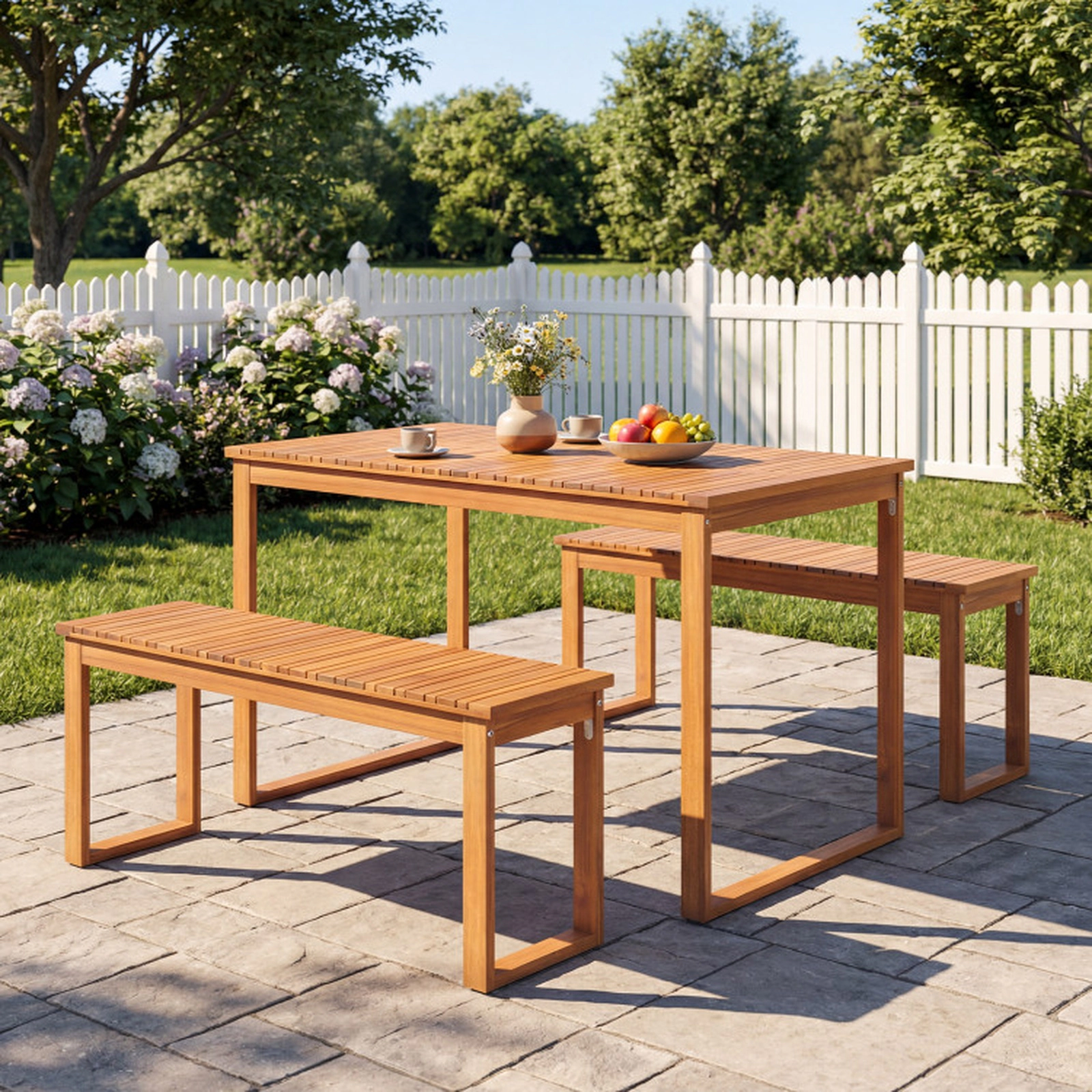 SUGIFT 43.5-in Natural Acacia Wood Backless Bench, 800-lb Capacity