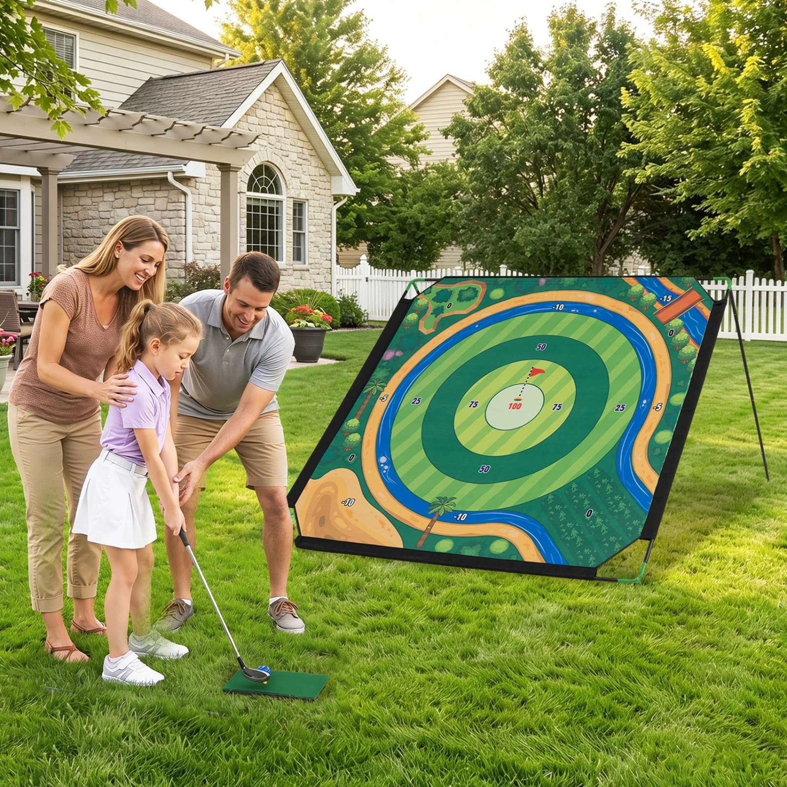 6-ft x 6-ft Golf Chipping Game Set with 24 Sticky Balls Adjustable Target Angle and 2 Clubs Backyard Indoor Outdoor