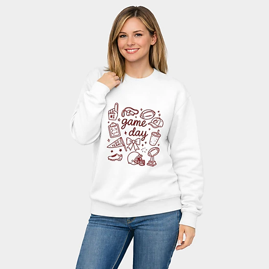 Simply Sage Market - Game Day Football Sketched Collage -  Women's Graphic Sweatshirt