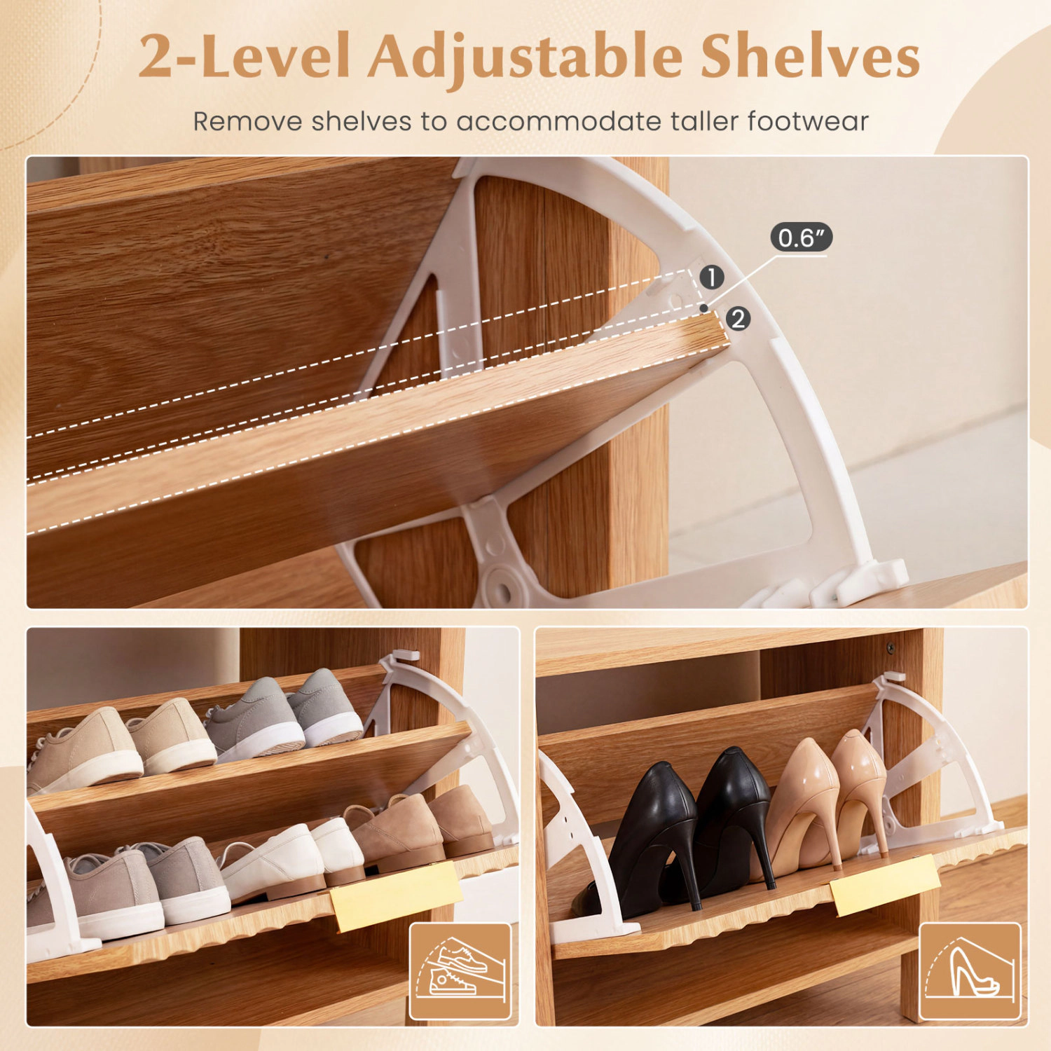 SlickBlue Narrow Entryway Shoe Bench with Adjustable Shelves